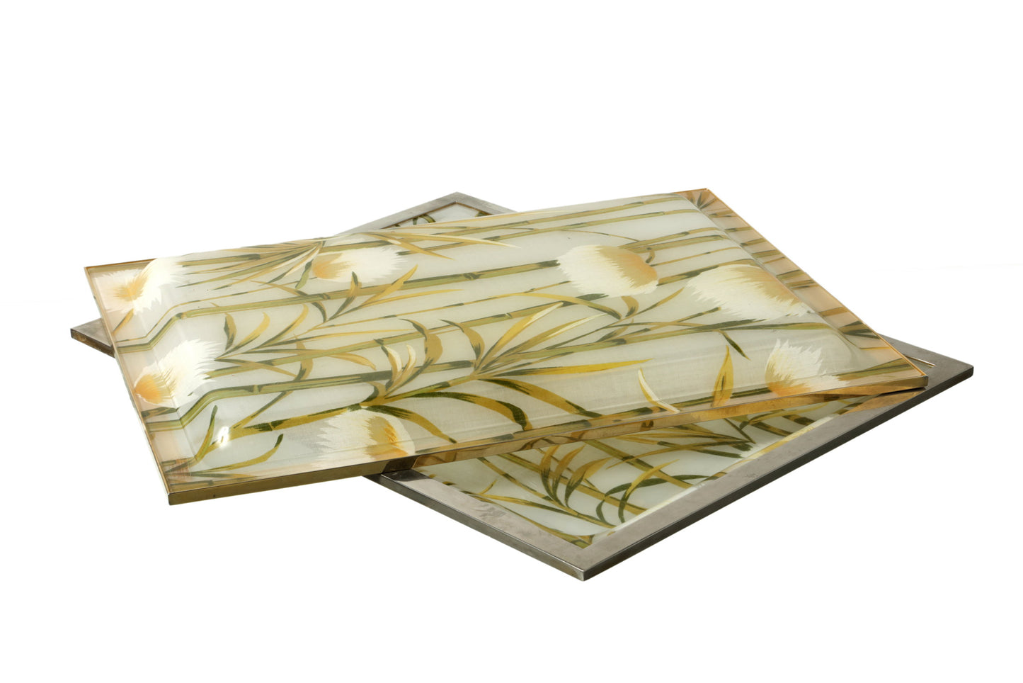 Vassoio plexiglass canne di bamboo e ottone anni 70