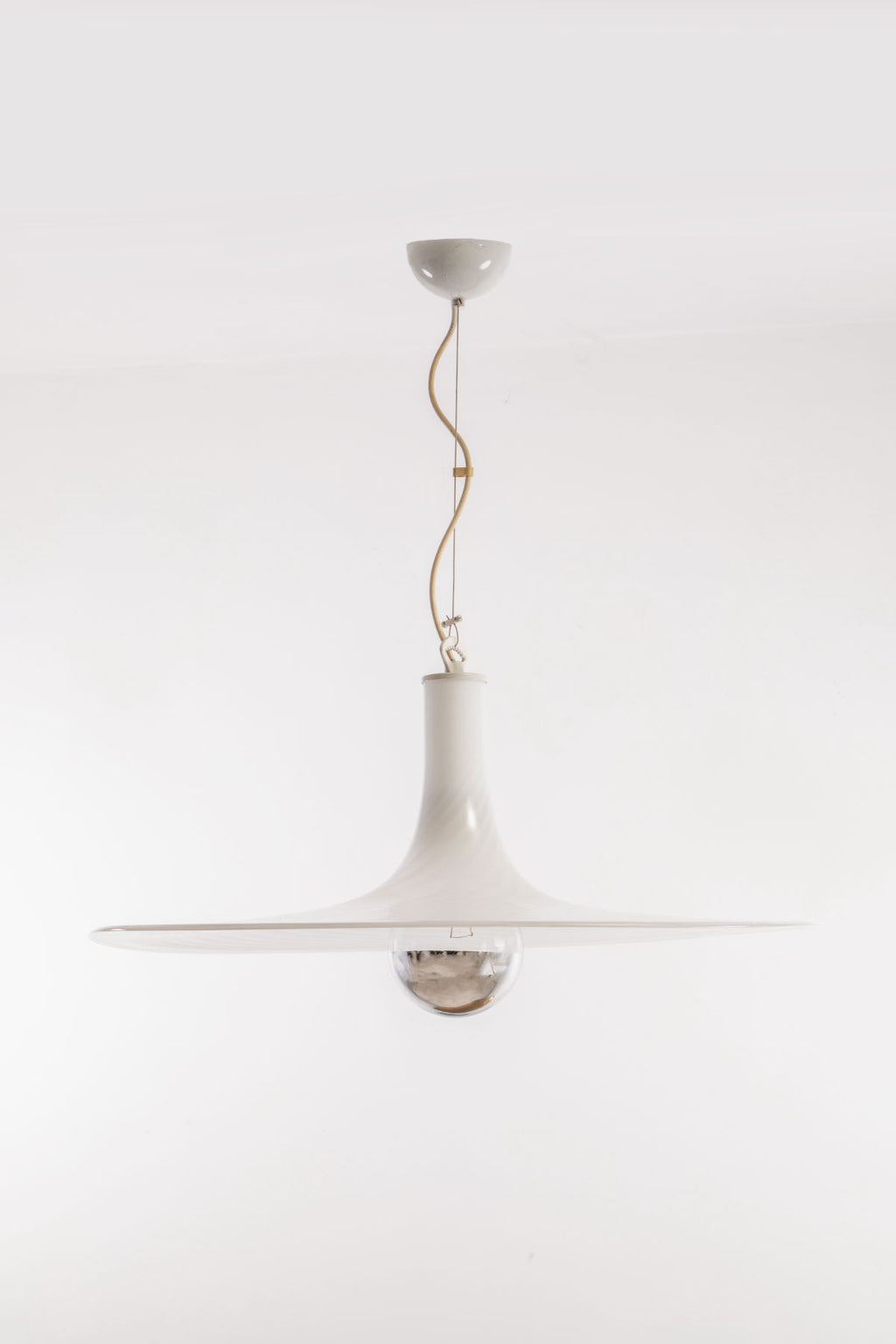 White striped Murano disc chandelier from the 70s