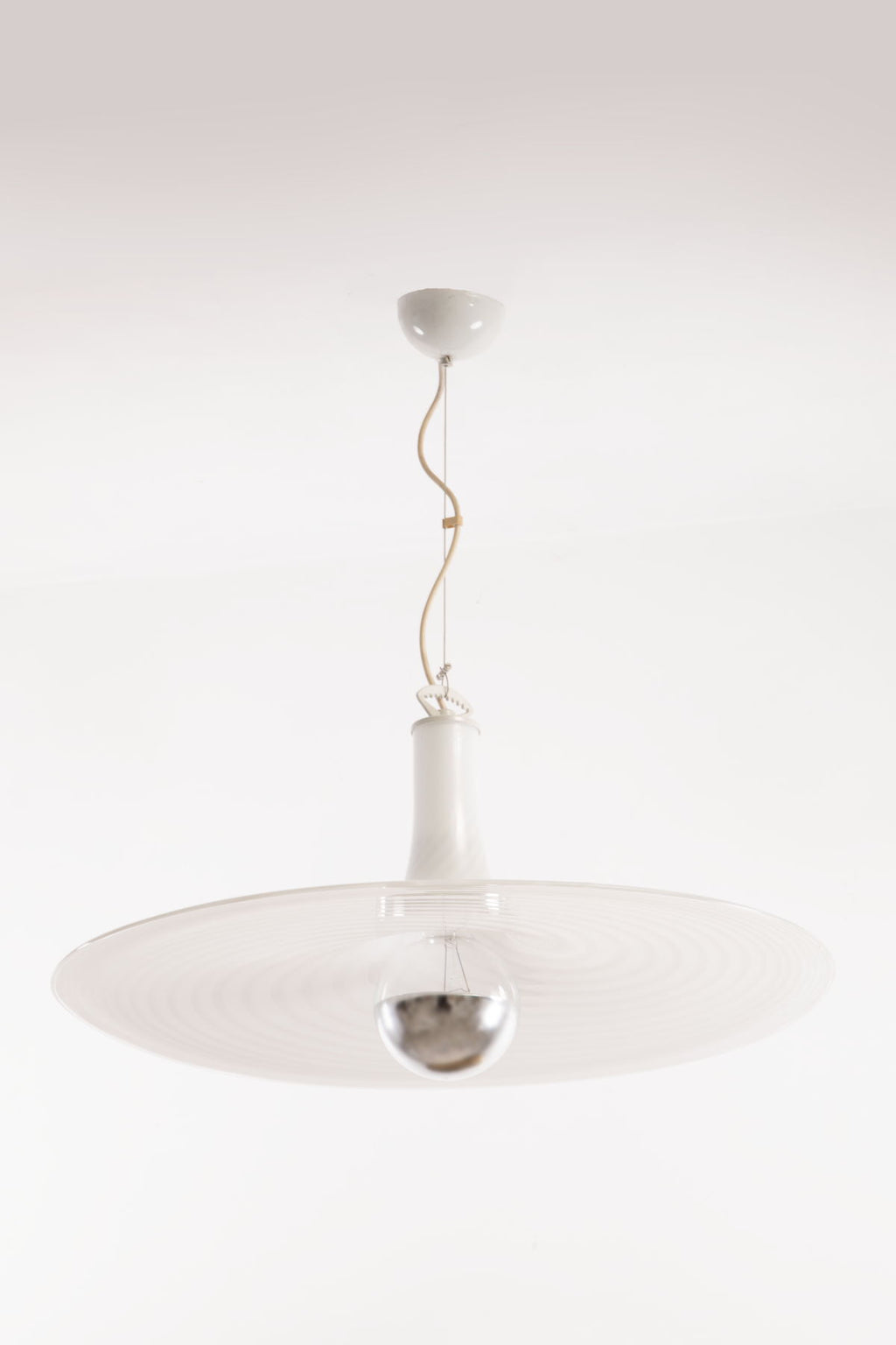 White striped Murano disc chandelier from the 70s