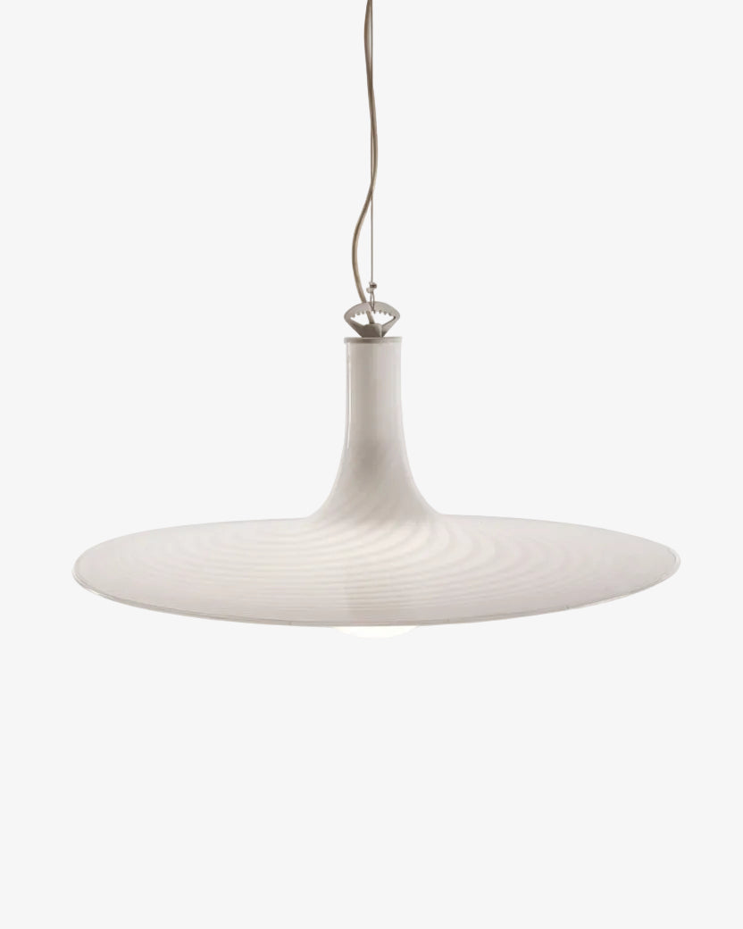 White striped Murano disc chandelier from the 70s