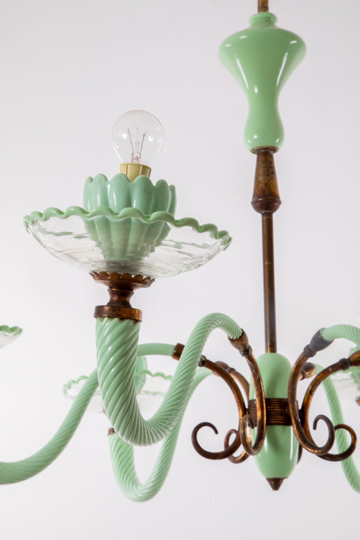 Six lights mint green Murano chandelier from the 60s