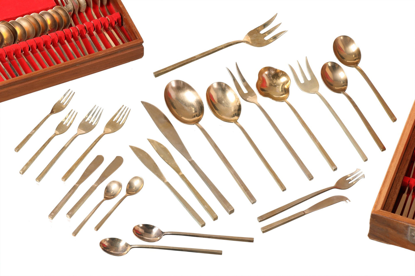 Large brass cutlery set from the 70s