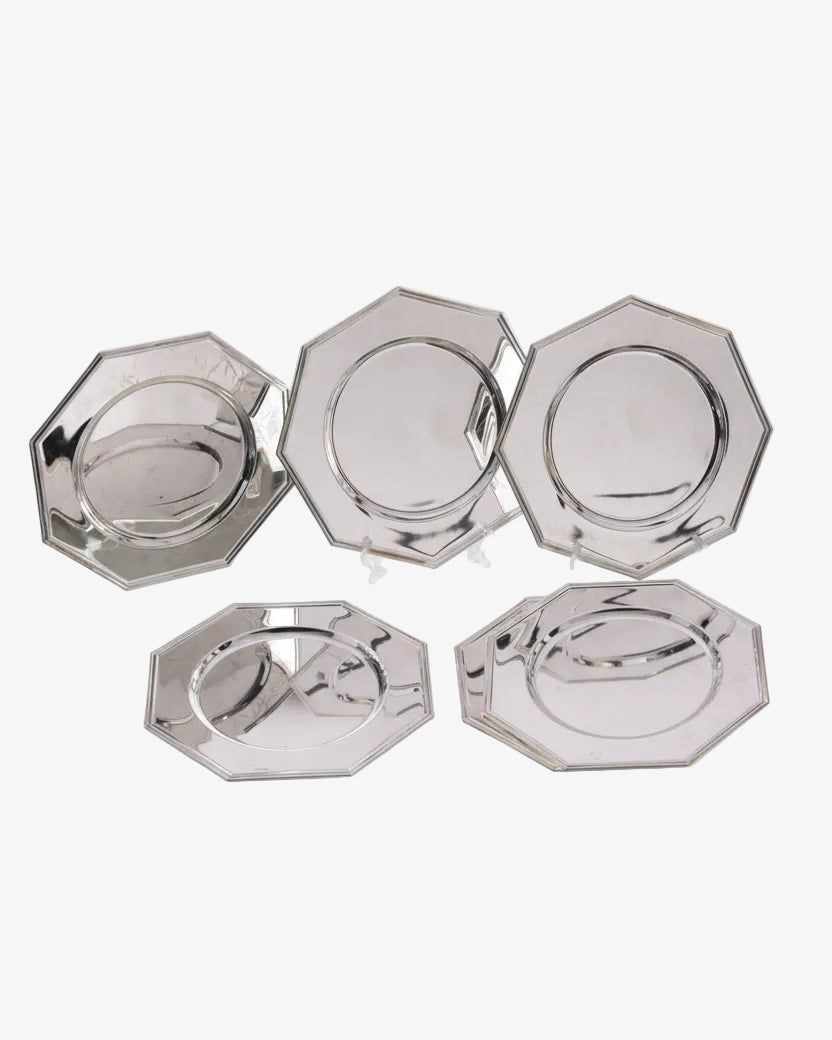 Set of 8 silver plated octagonal charger plates