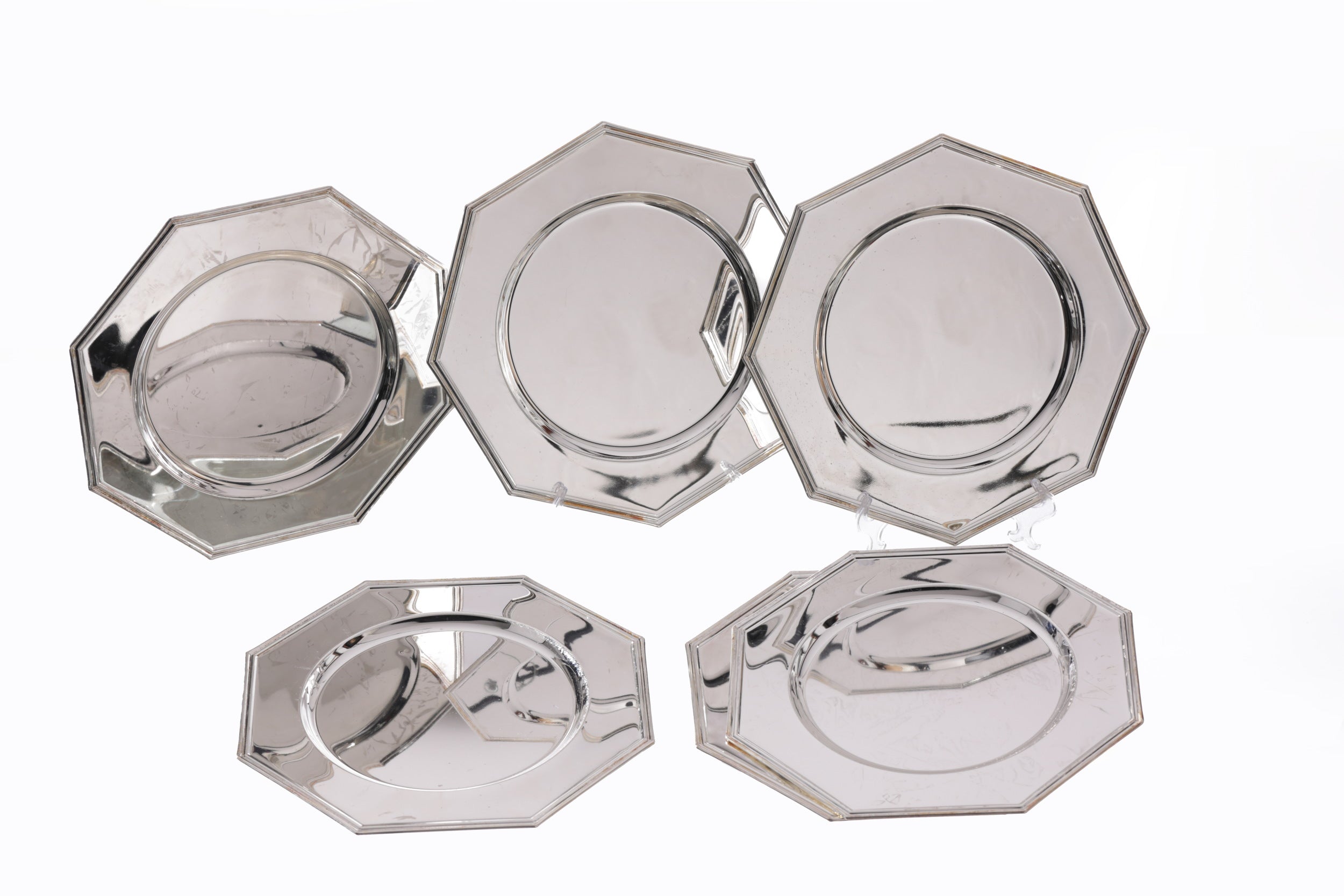 Set of 8 silver plated octagonal charger plates