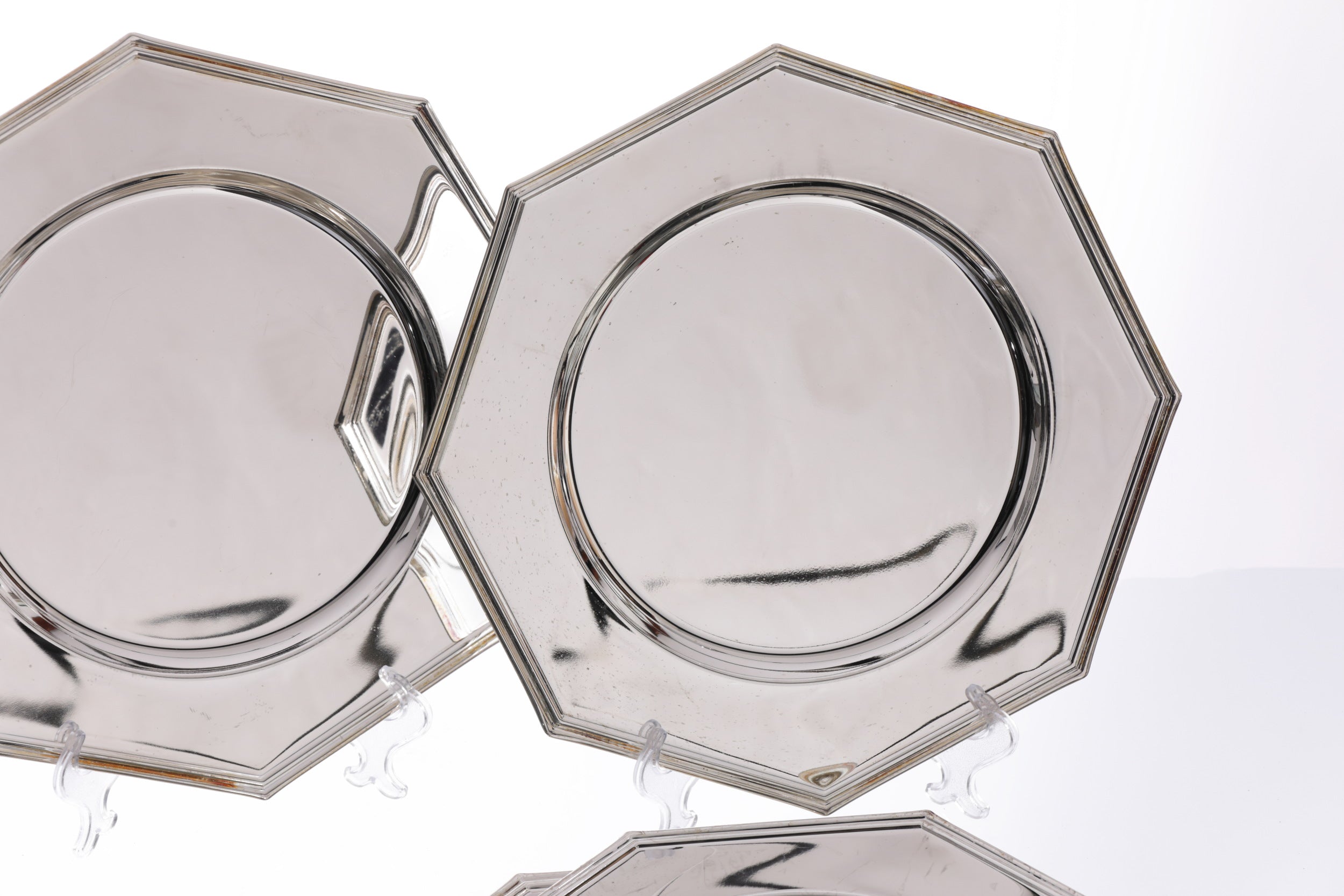 Set of 8 silver plated octagonal charger plates