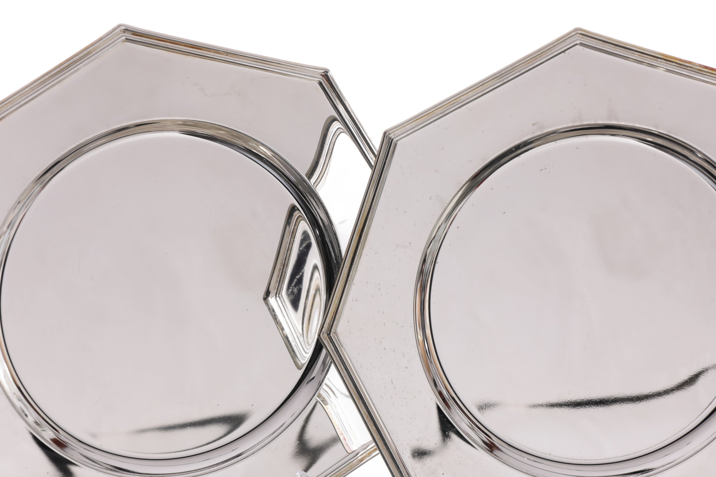 Set of 8 silver plated octagonal charger plates