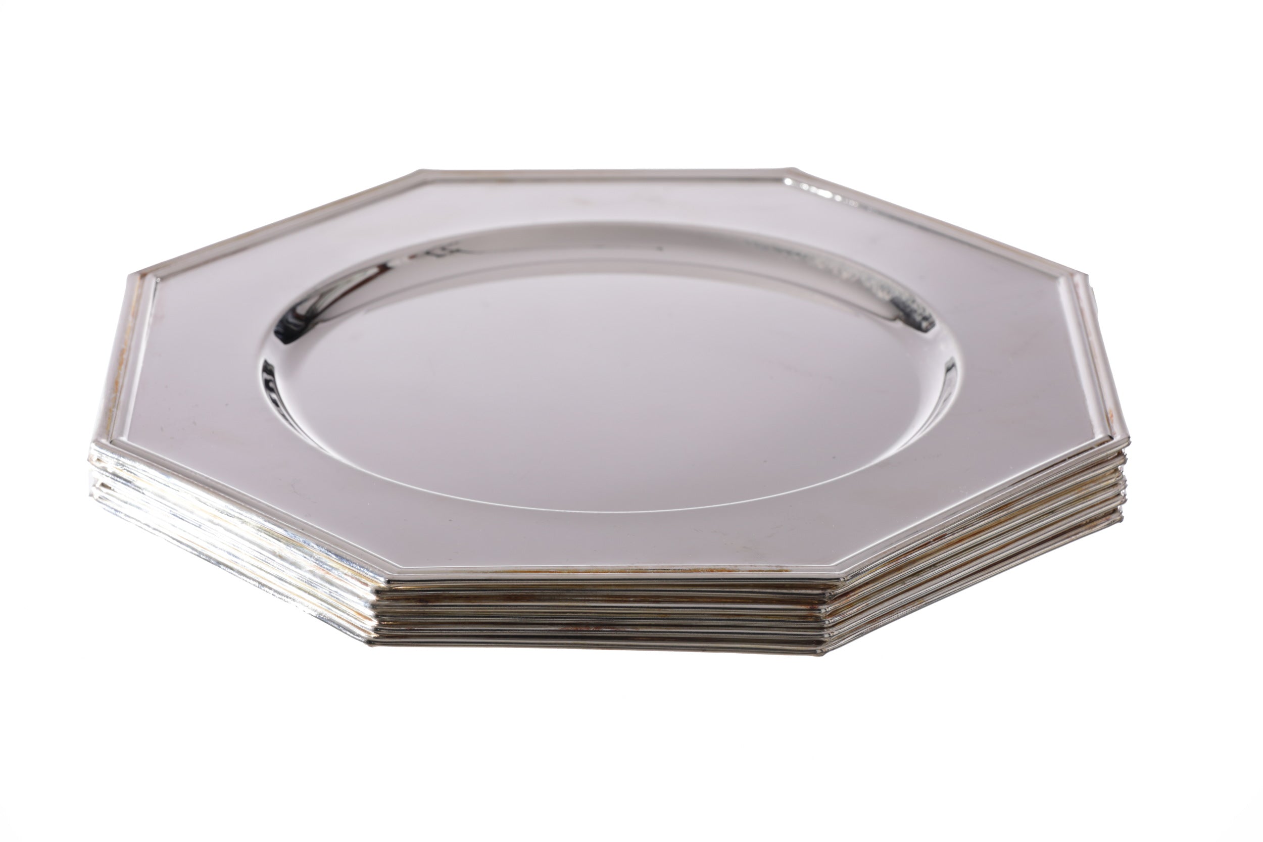 Set of 8 silver plated octagonal charger plates