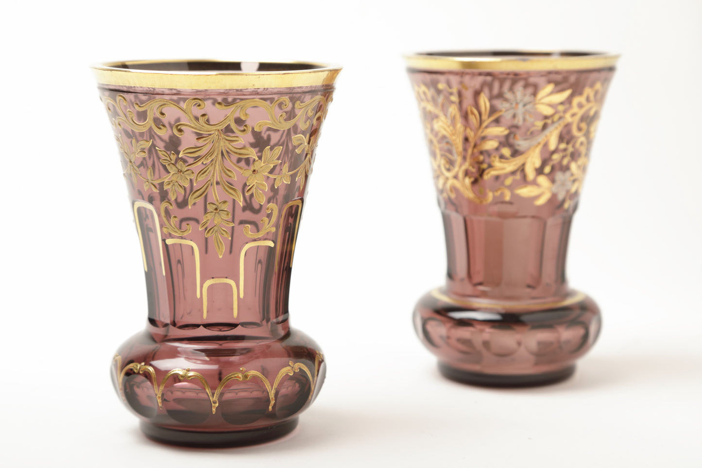 Pair of Bohemia Biedermeier smoked purple goblets