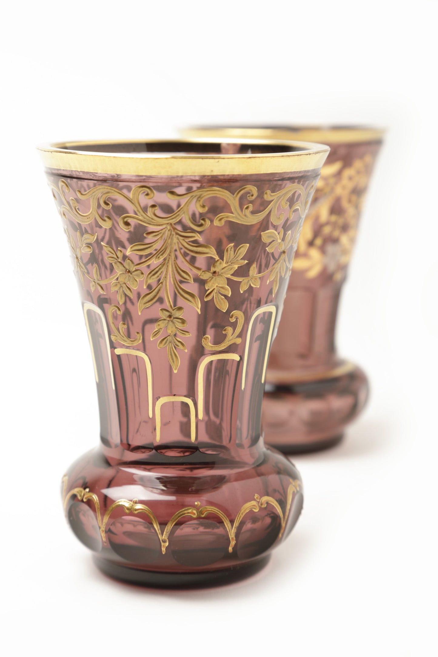 Pair of Bohemia Biedermeier smoked purple goblets