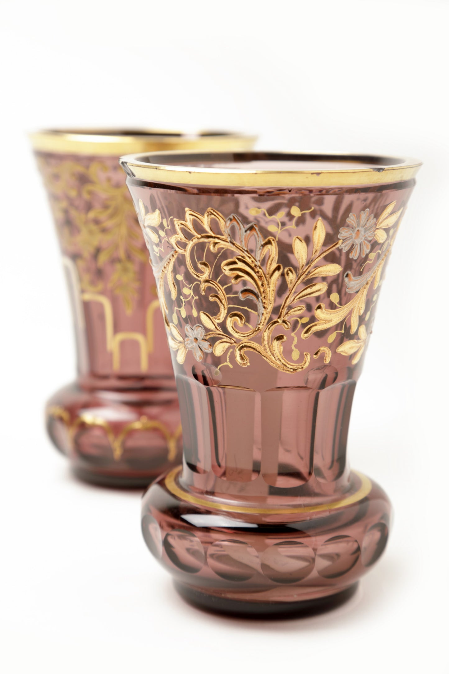 Pair of Bohemia Biedermeier smoked purple goblets