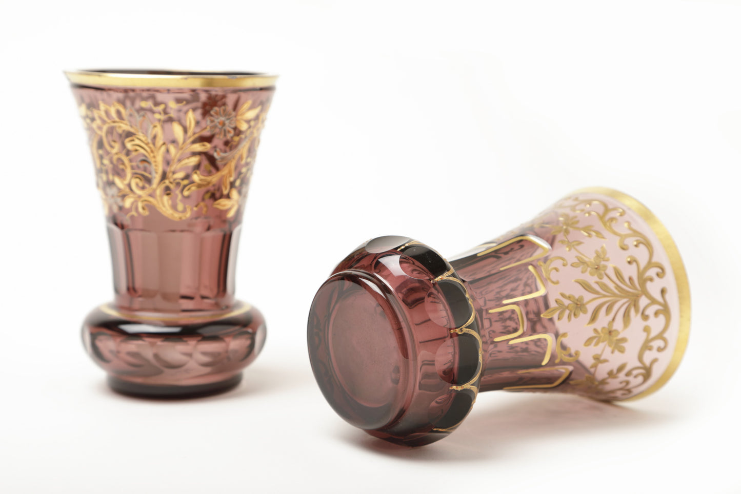 Pair of Bohemia Biedermeier smoked purple goblets