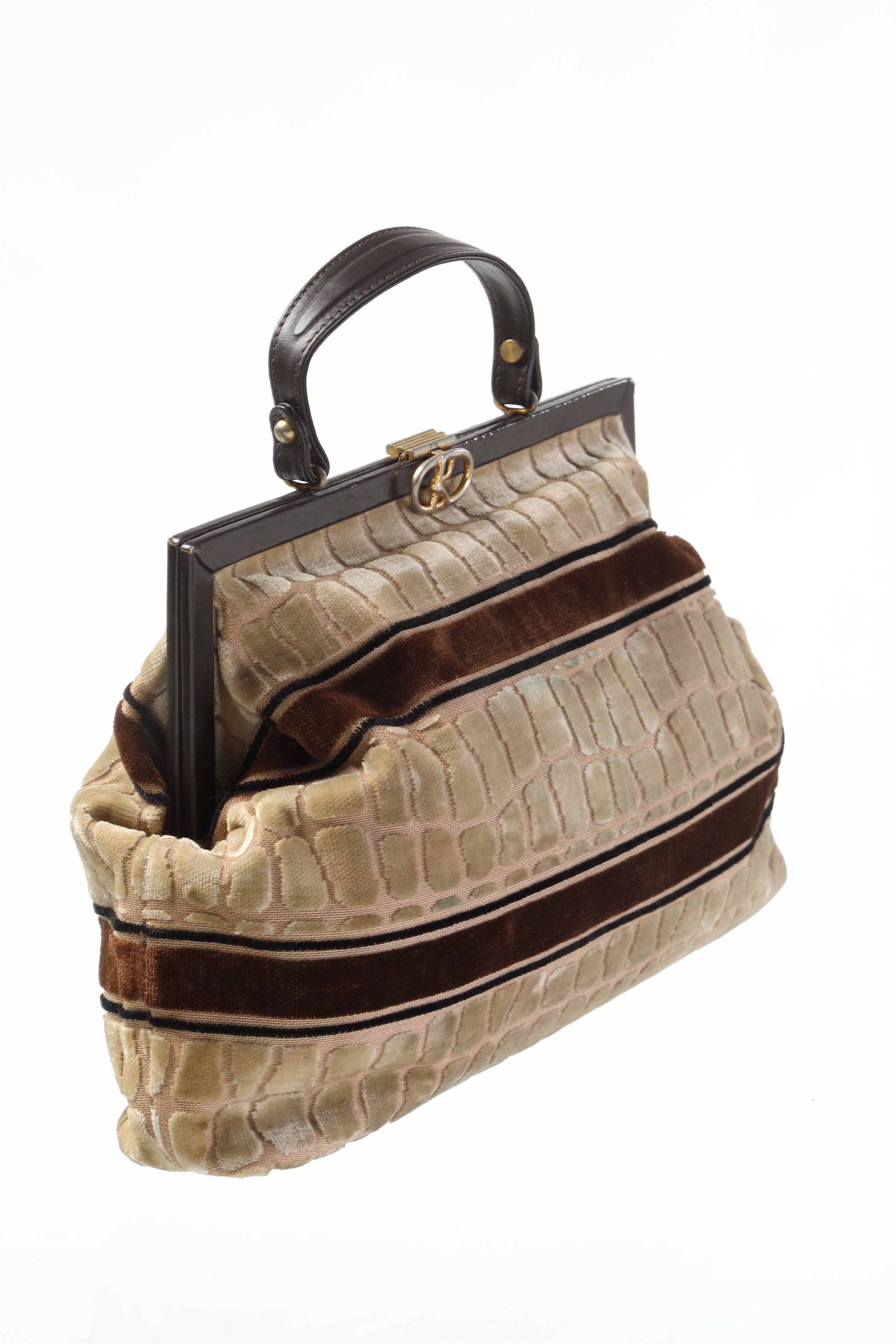 70s Roberta di Camerino bag in crocodile effect velvet