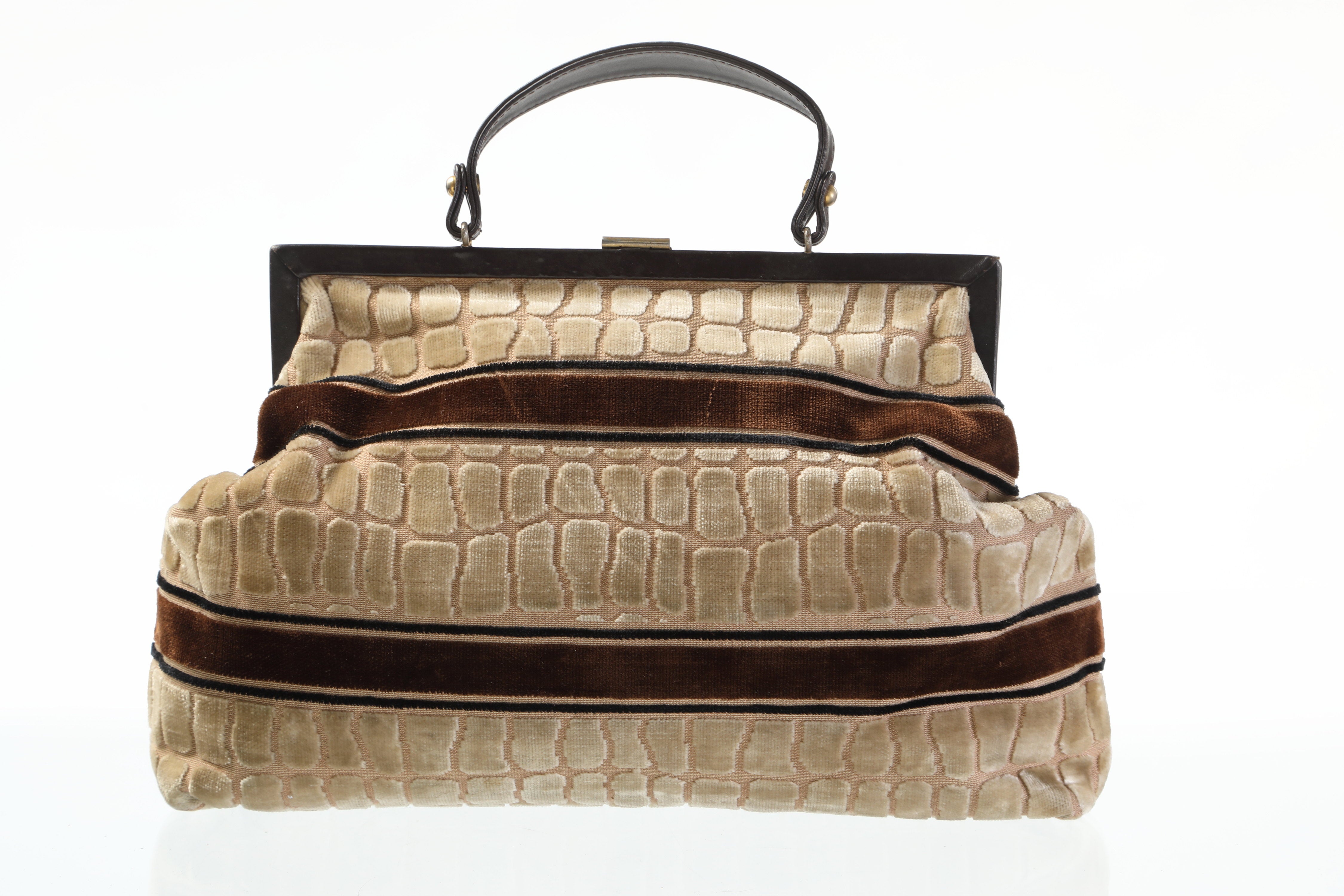 70s Roberta di Camerino bag in crocodile effect velvet