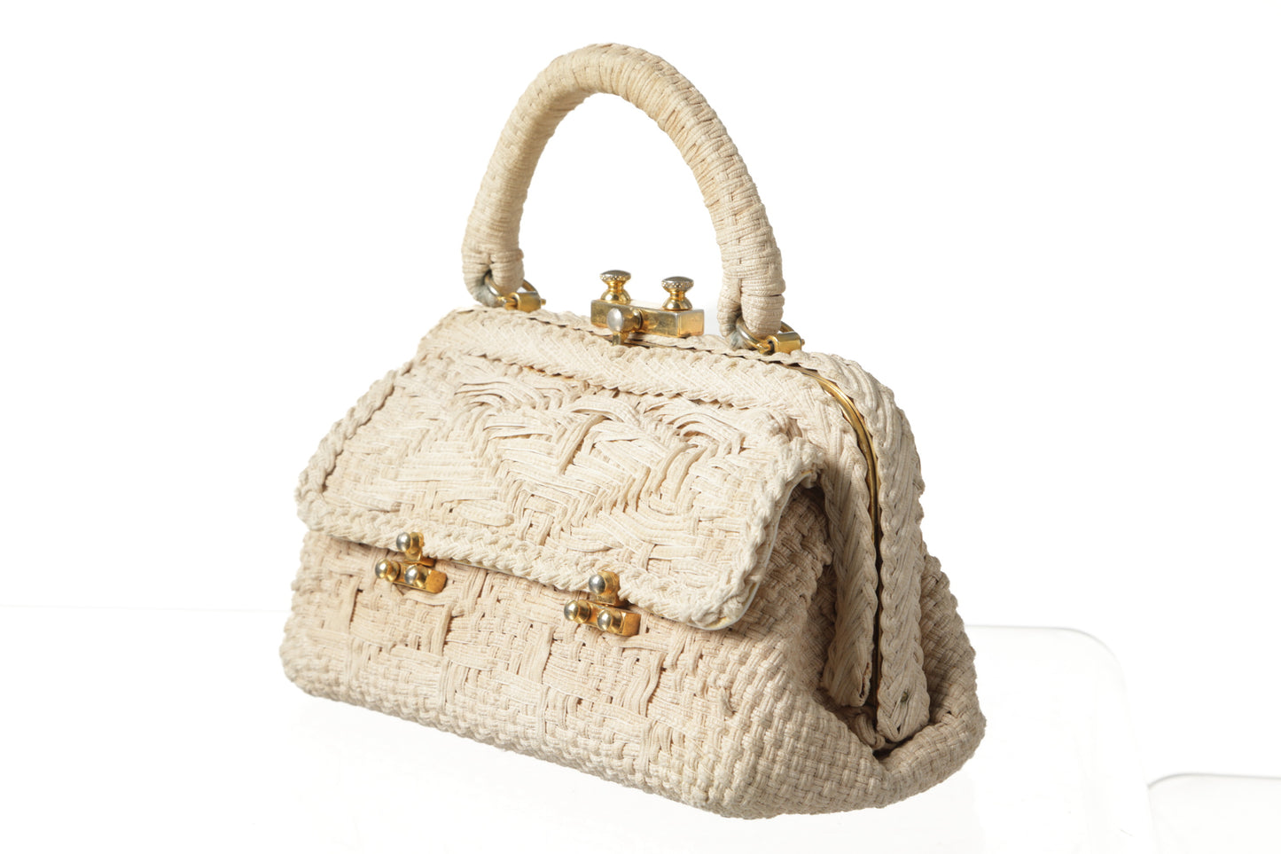 Roberta di Camerino handbag with ivory woven ribbon