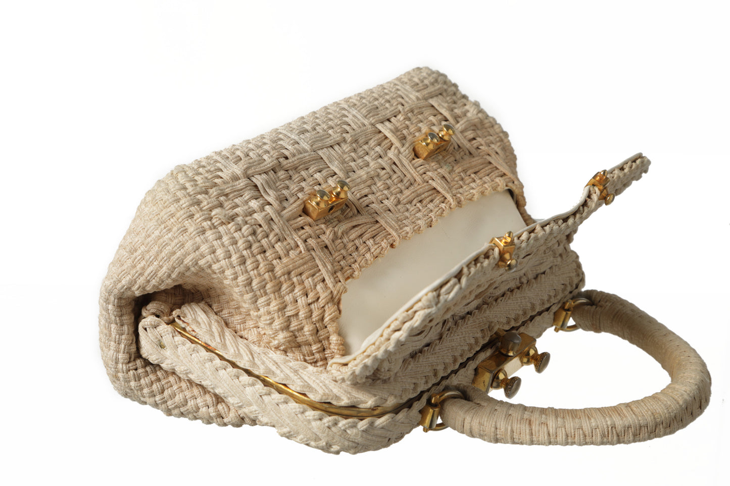 Roberta di Camerino handbag with ivory woven ribbon