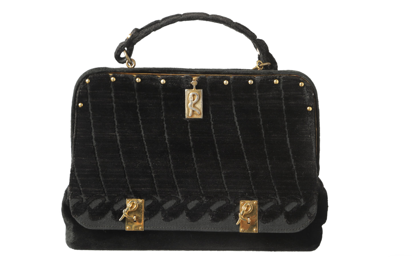 Roberta di Camerino black devorè velvet handbag 70s