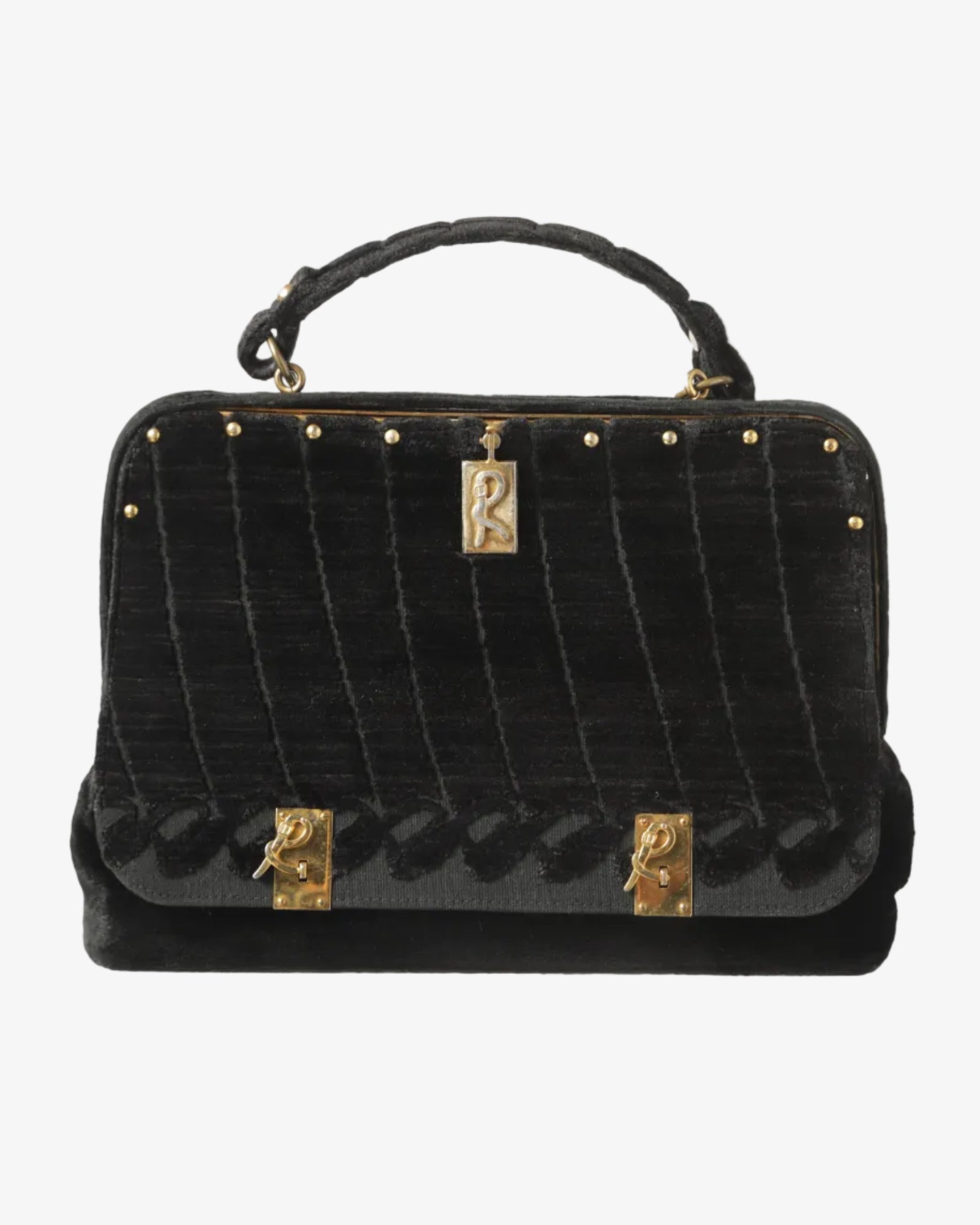 Roberta di Camerino black devorè velvet handbag 70s