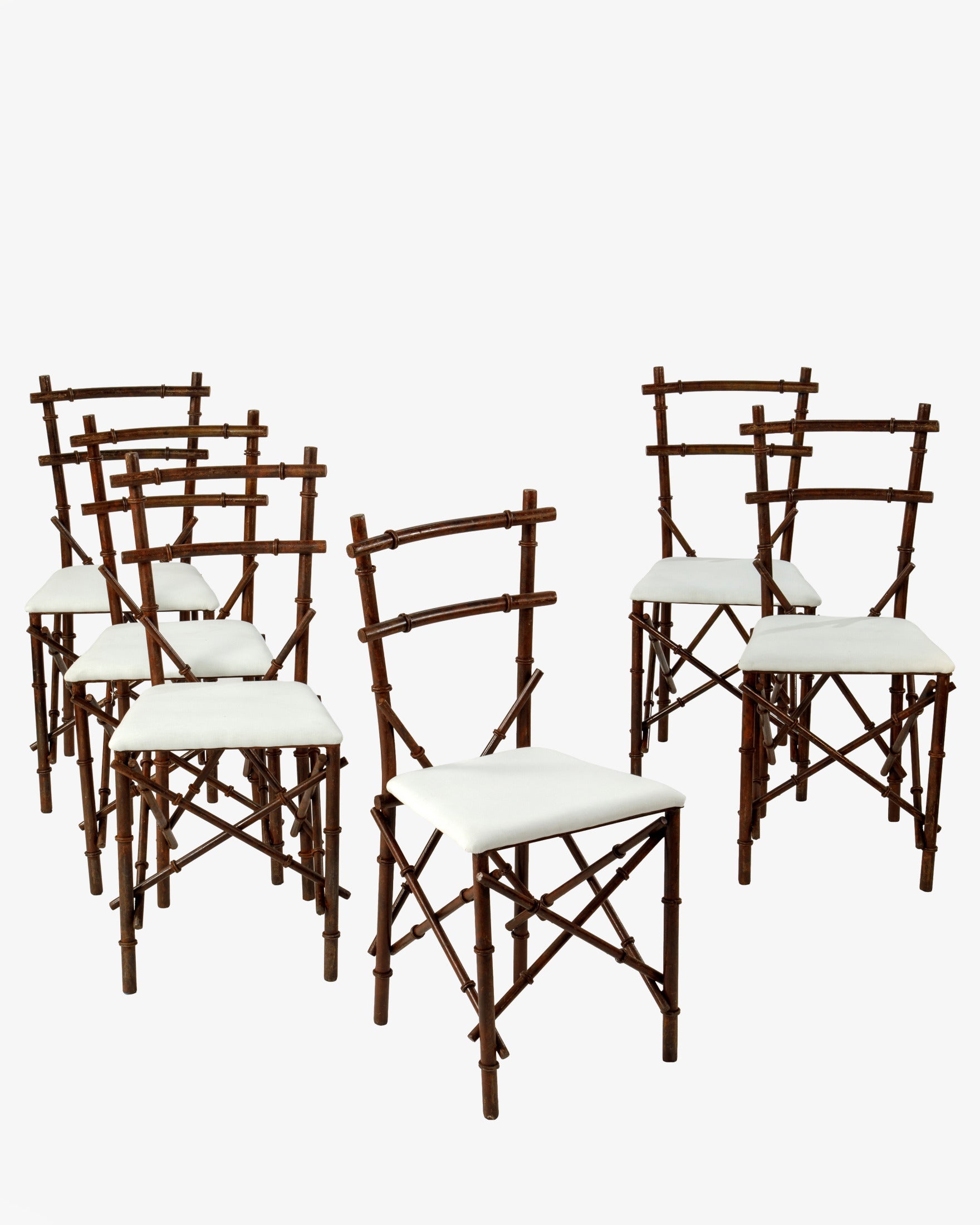 Six 1970s iron bamboo chairs