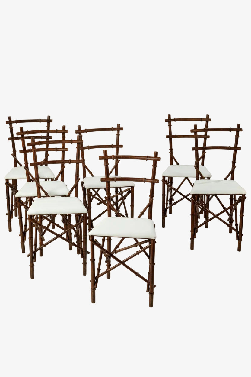 Six 1970s iron bamboo chairs