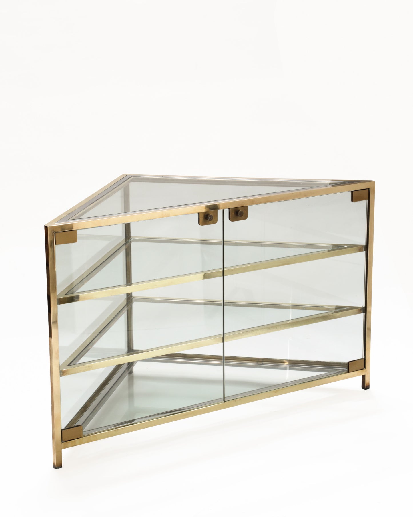 1970s corner brass display cabinet
