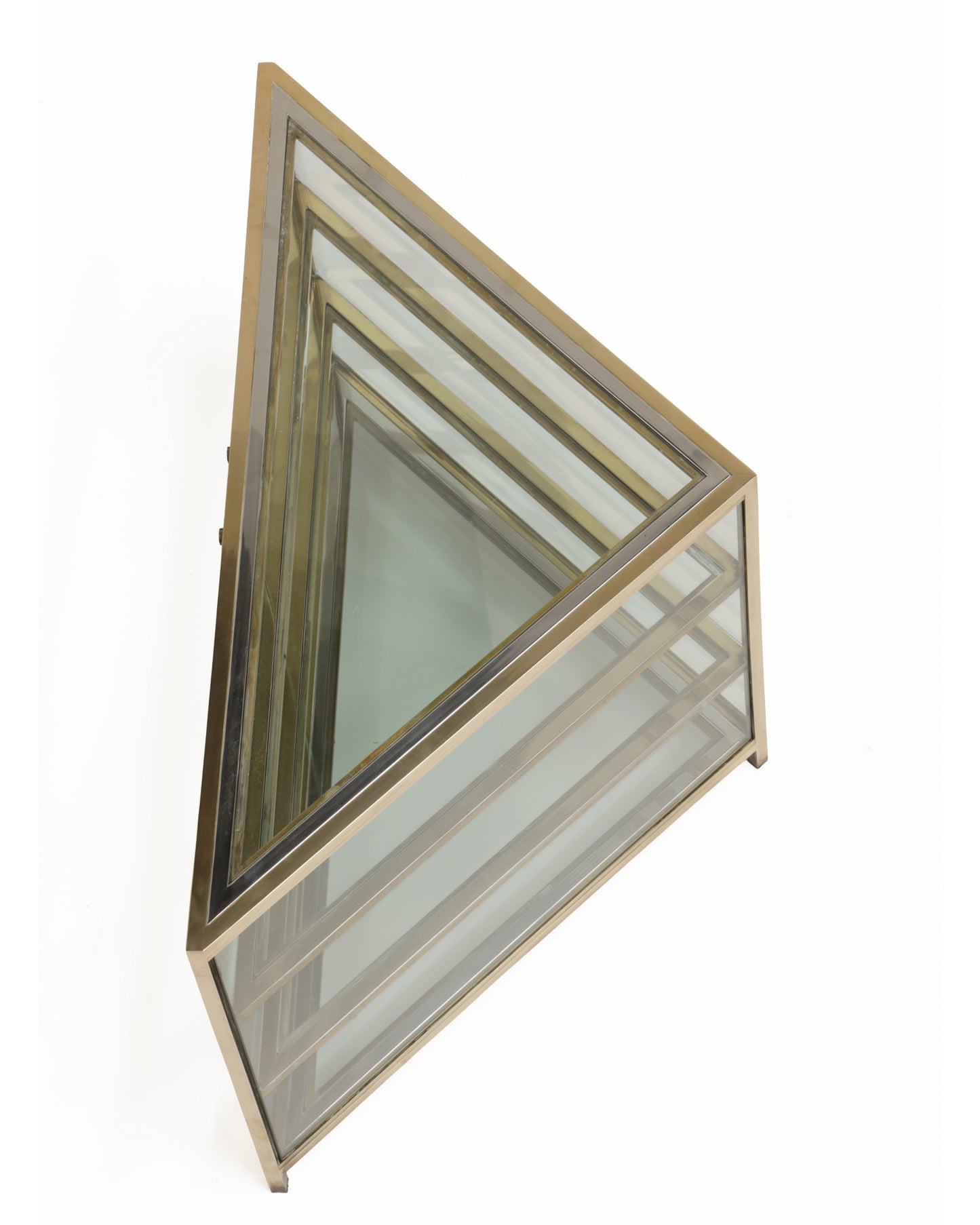 1970s corner brass display cabinet