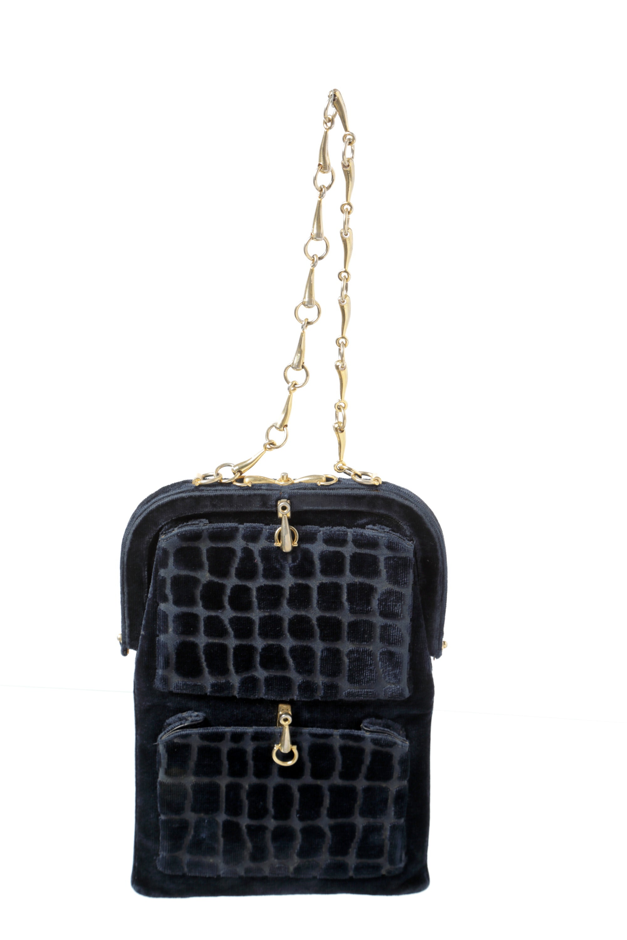 Borsa a tracolla Roberta di camerino velluto devorè blu anni 70