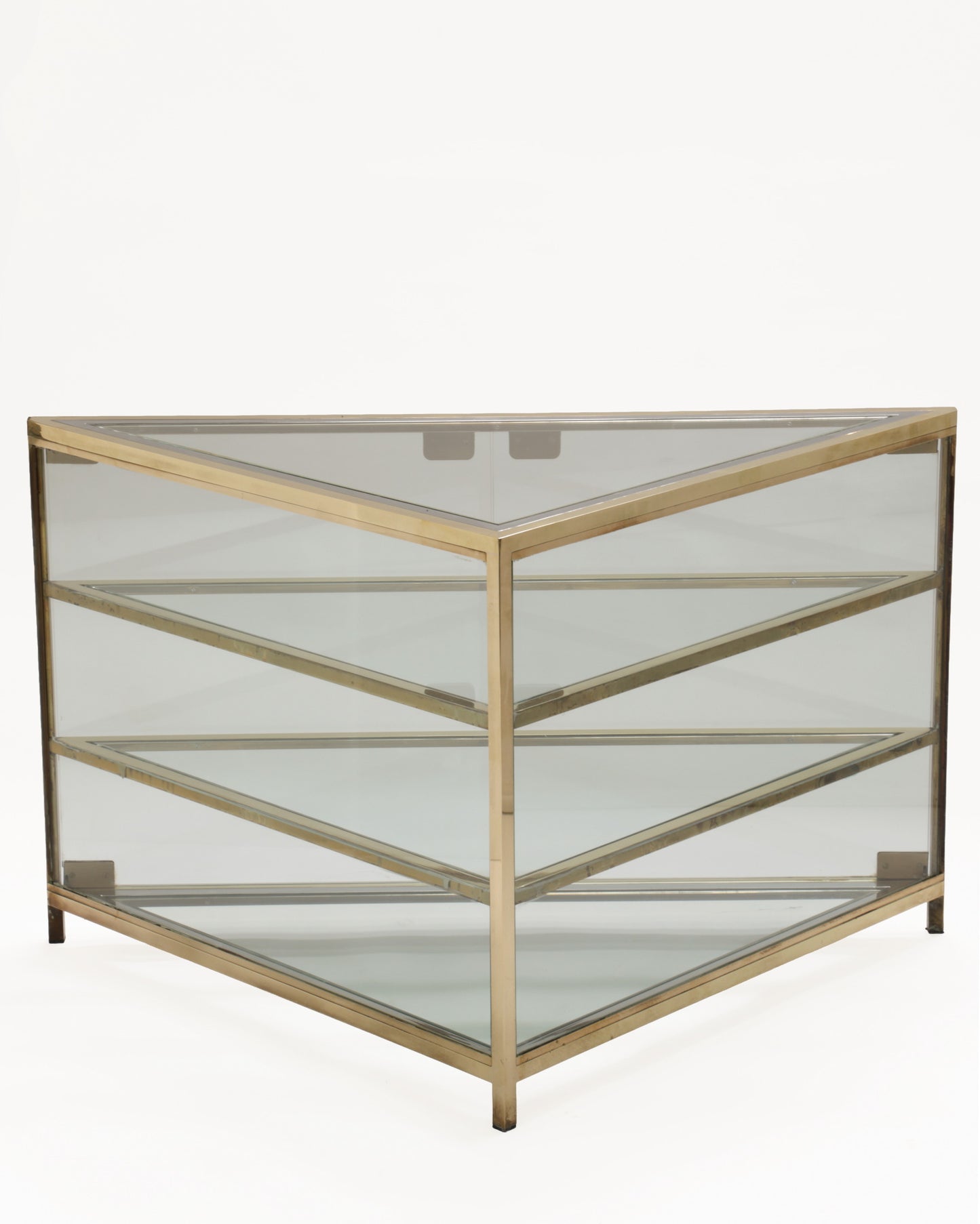 1970s corner brass display cabinet