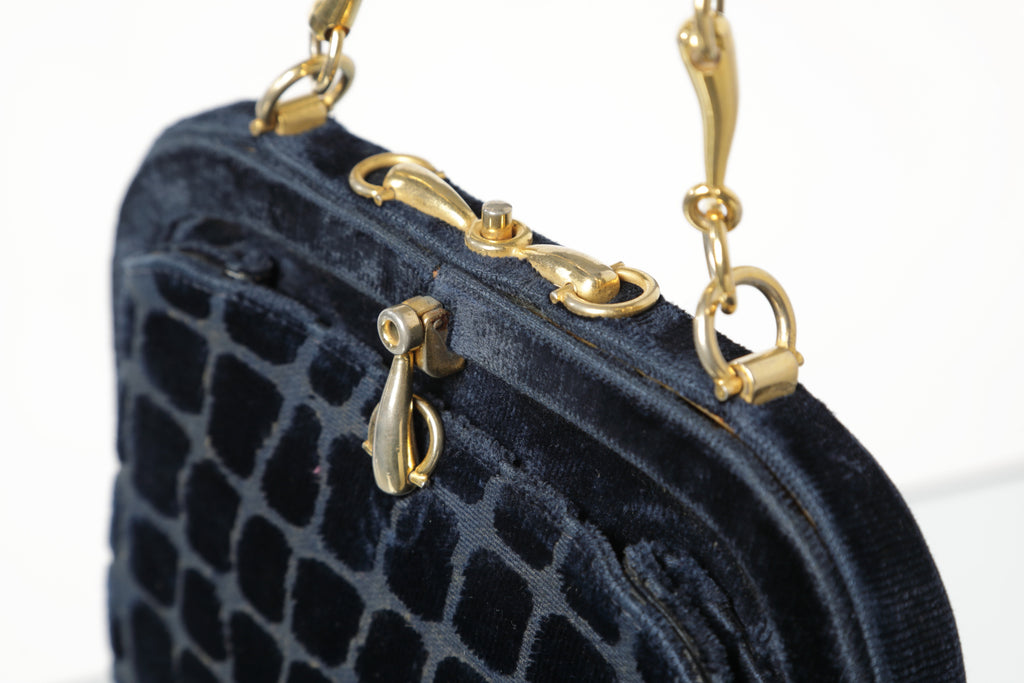 Borsa a tracolla Roberta di camerino velluto devorè blu anni 70