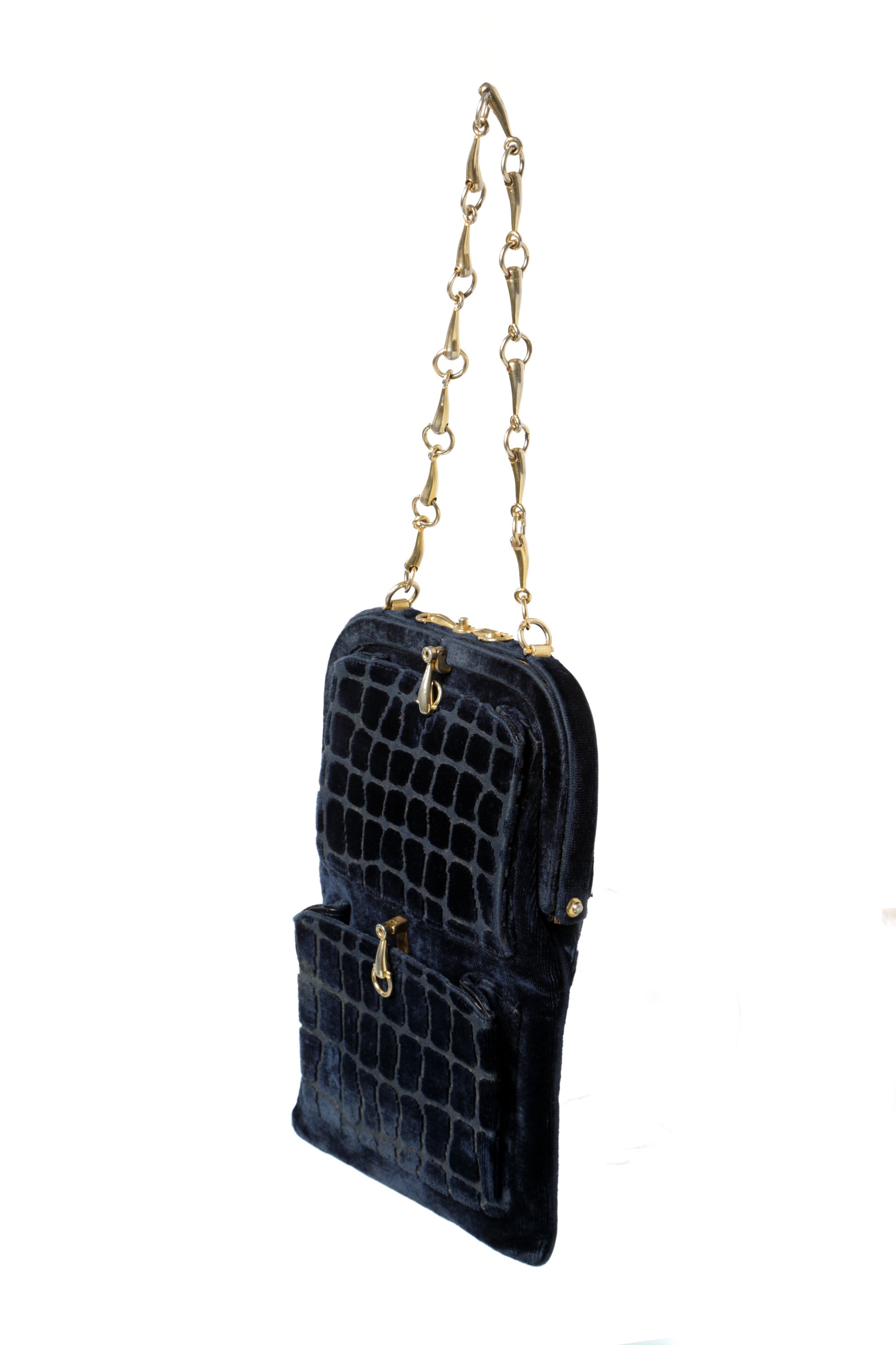 Borsa a tracolla Roberta di camerino velluto devorè blu anni 70