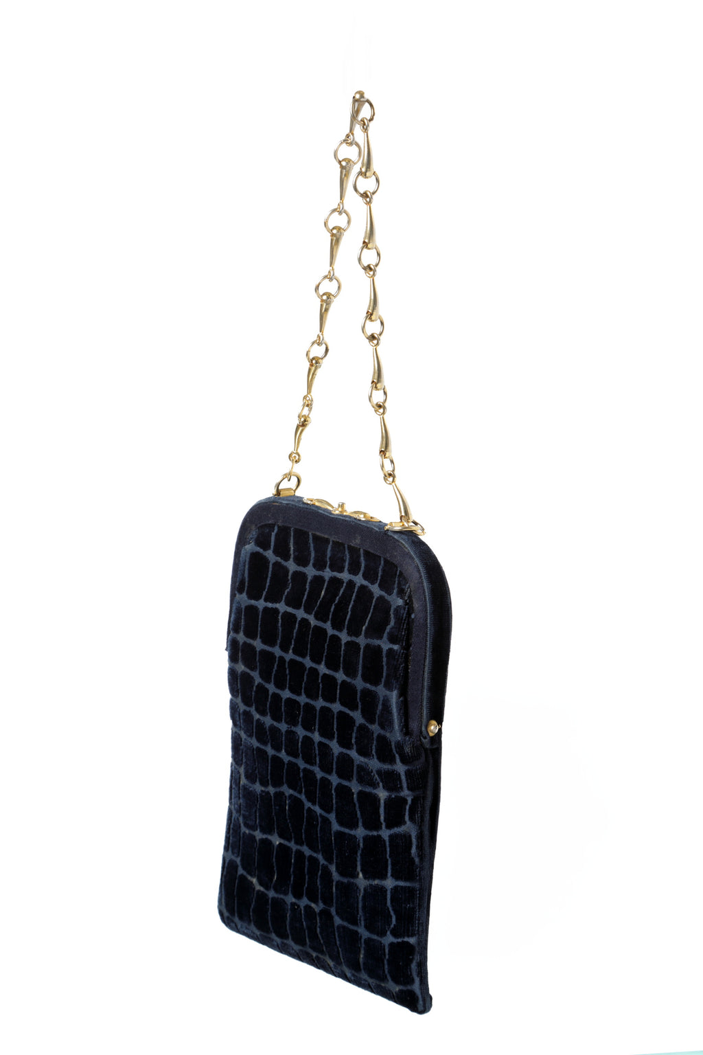 Borsa a tracolla Roberta di camerino velluto devorè blu anni 70