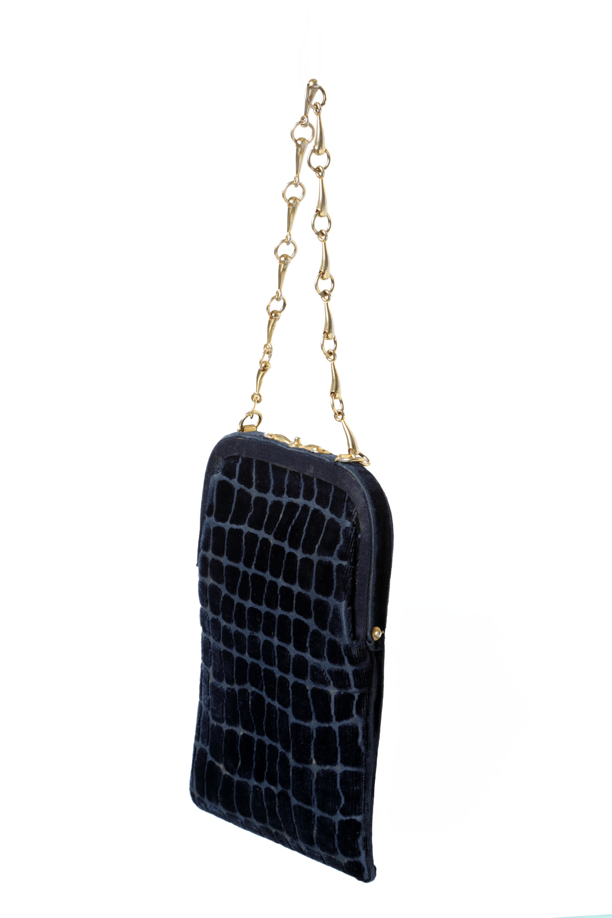 Borsa a tracolla Roberta di camerino velluto devorè blu anni 70