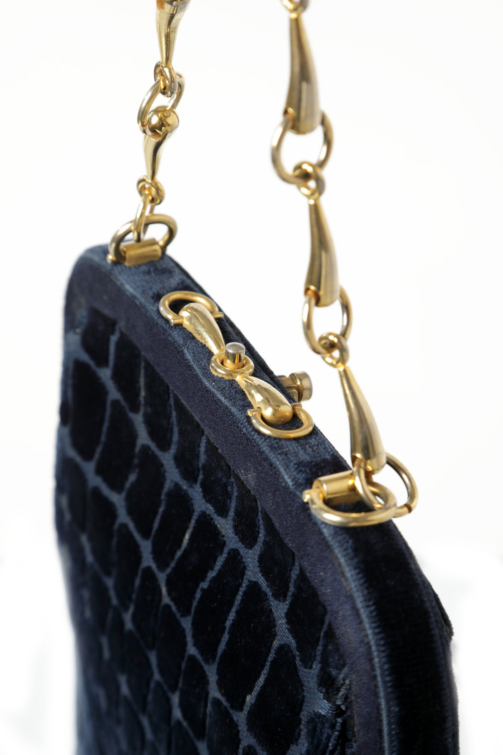 Borsa a tracolla Roberta di camerino velluto devorè blu anni 70
