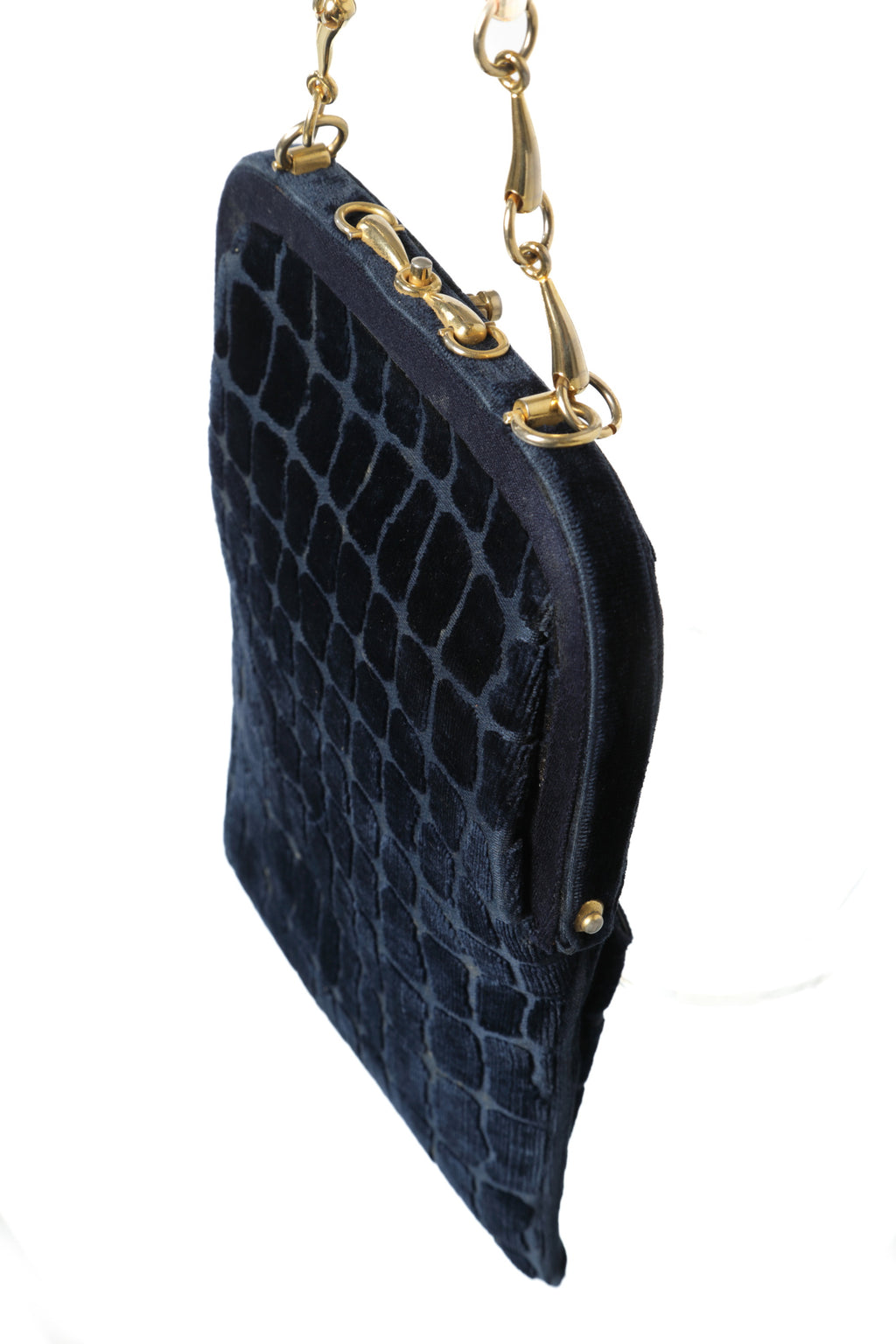 Borsa a tracolla Roberta di camerino velluto devorè blu anni 70