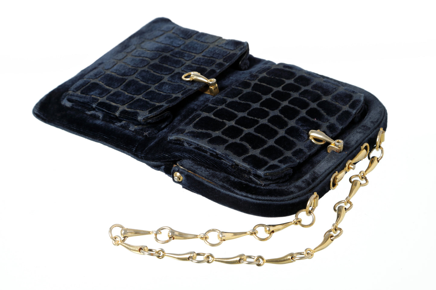 Roberta di Camerino shoulder bag in blue devorè velvet from the 70s