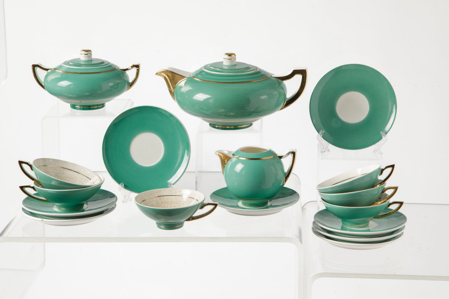 Persian green Art Deco tea service