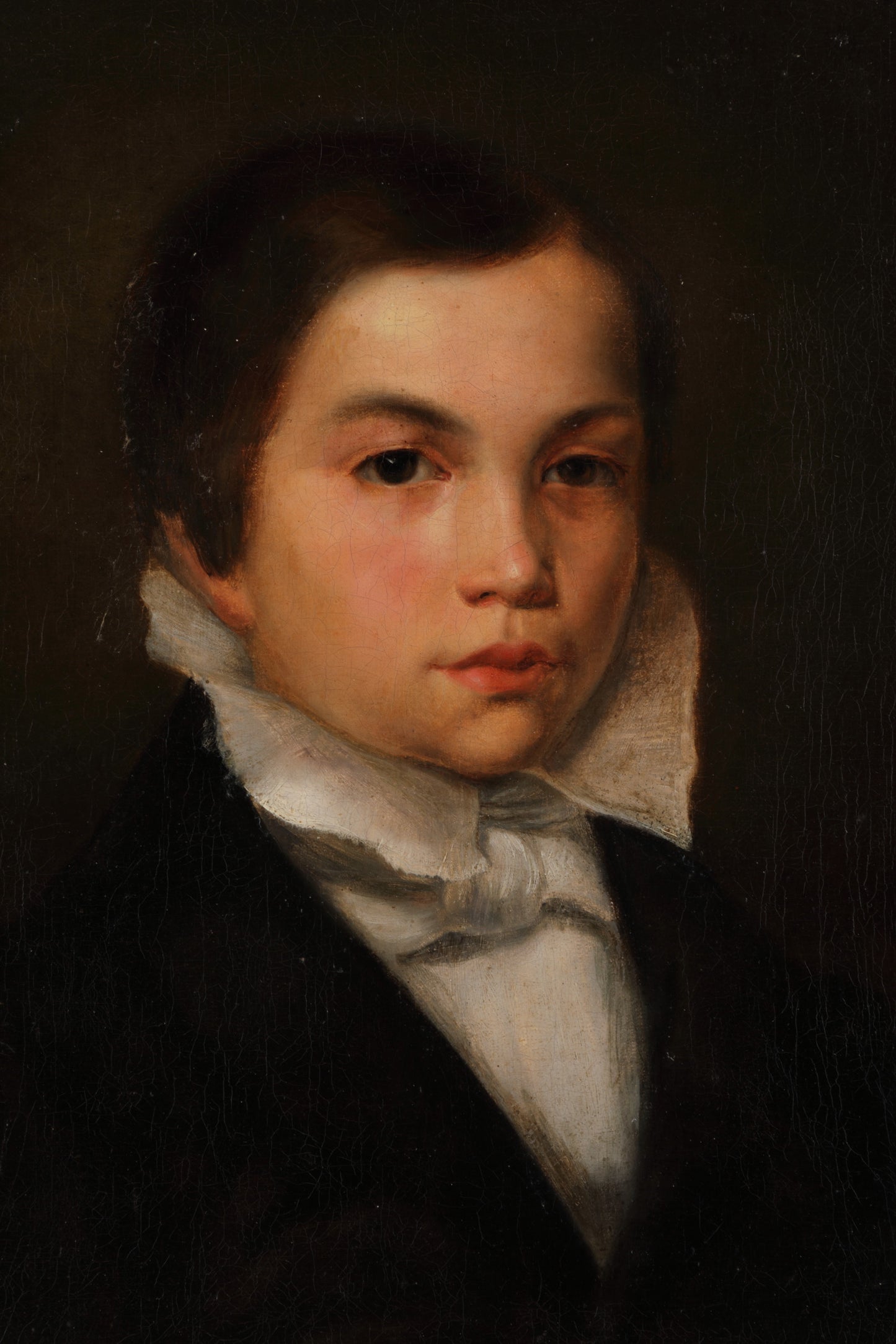 19th century oil portrait of a boy with a large collar