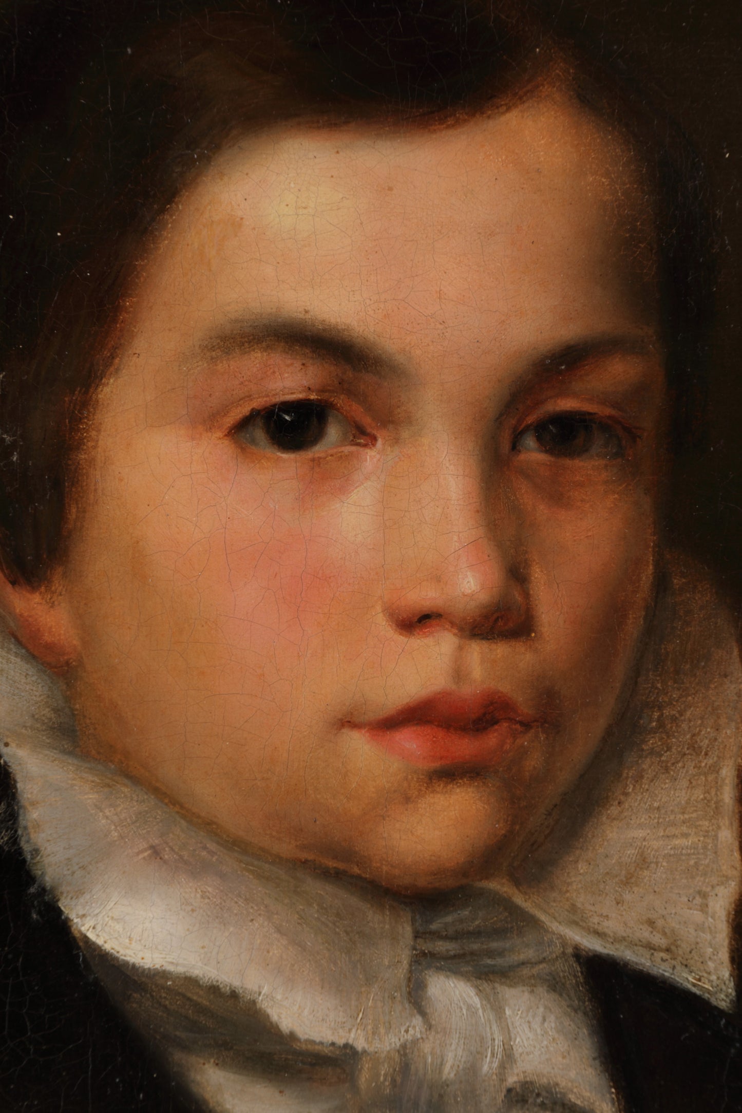19th century oil portrait of a boy with a large collar