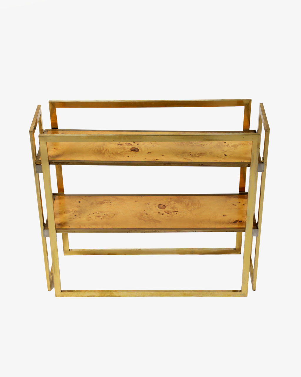 Etagere ottone e radica due ripiani anni 70
