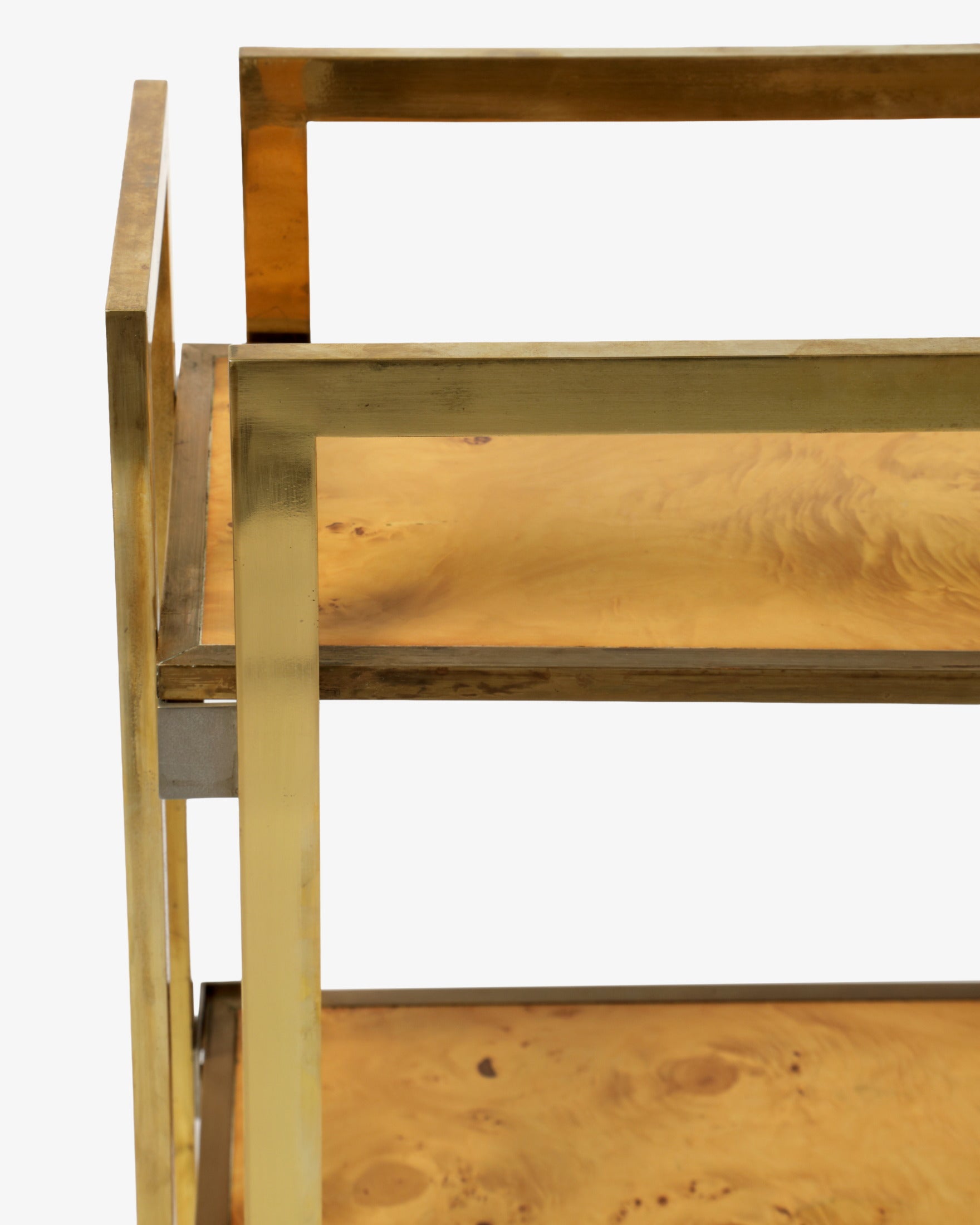 Etagere ottone e radica due ripiani anni 70