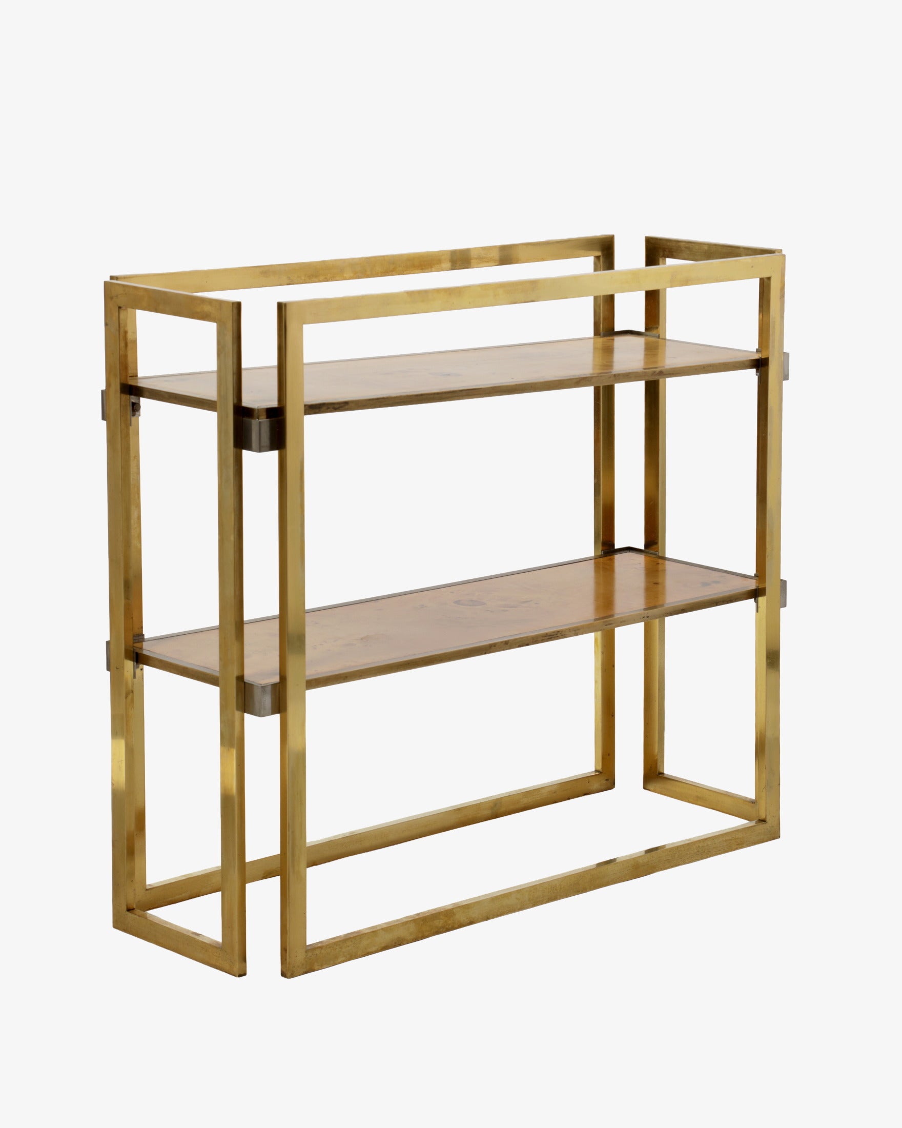 Brass and briar etagere with two shelves, 1970s