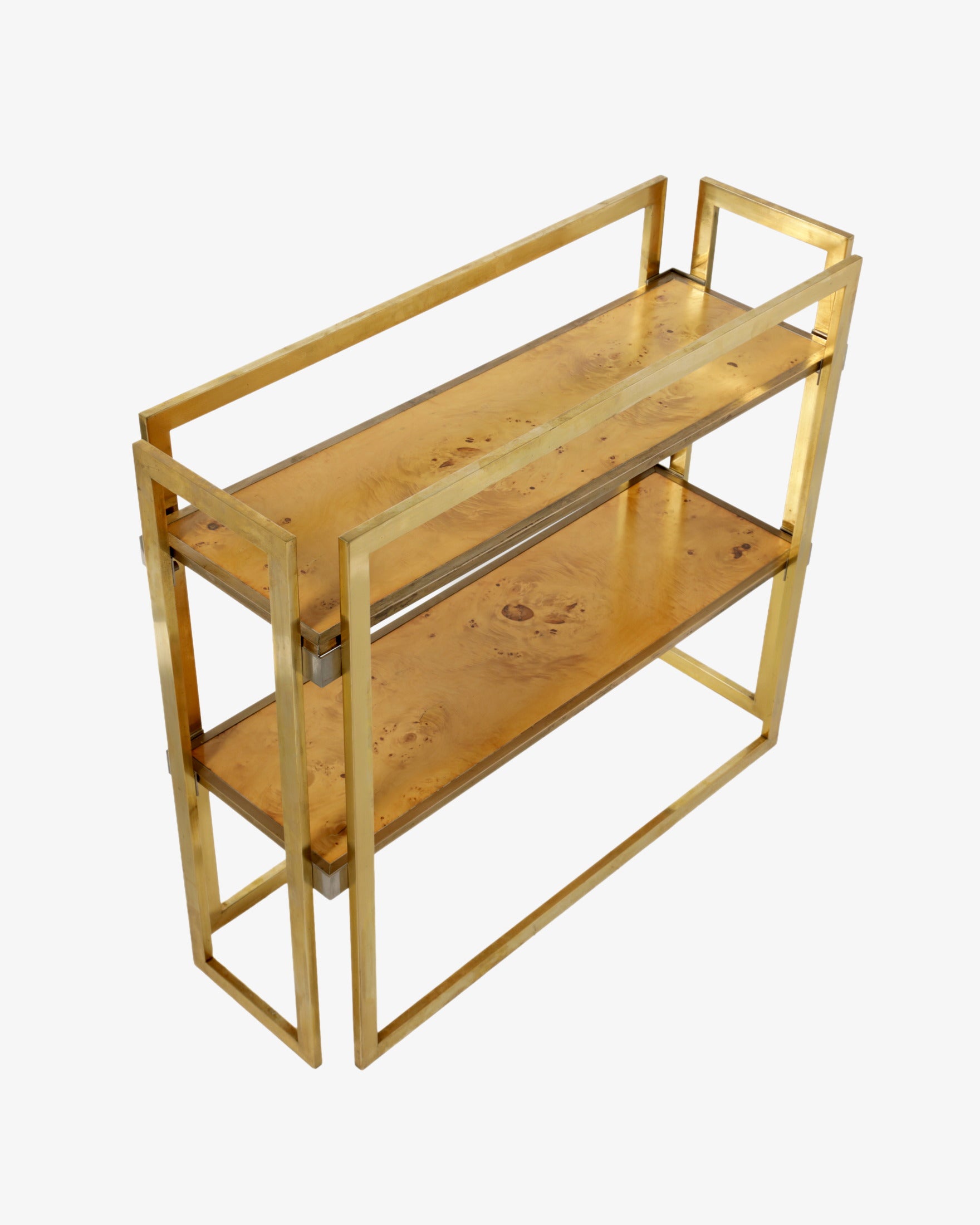 Brass and briar etagere with two shelves, 1970s