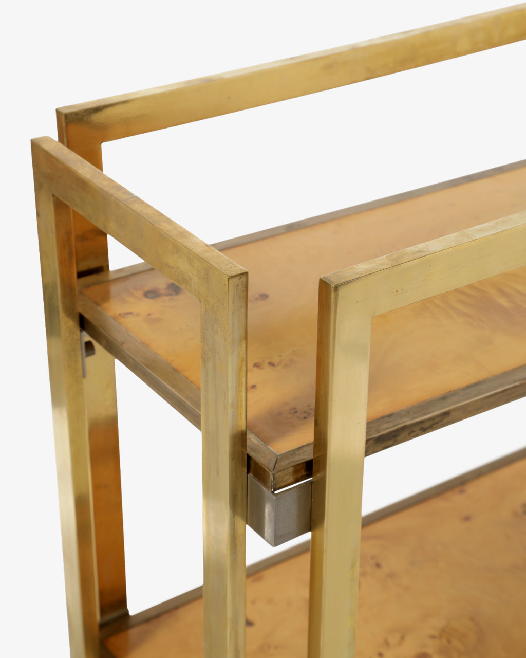 Etagere ottone e radica due ripiani anni 70