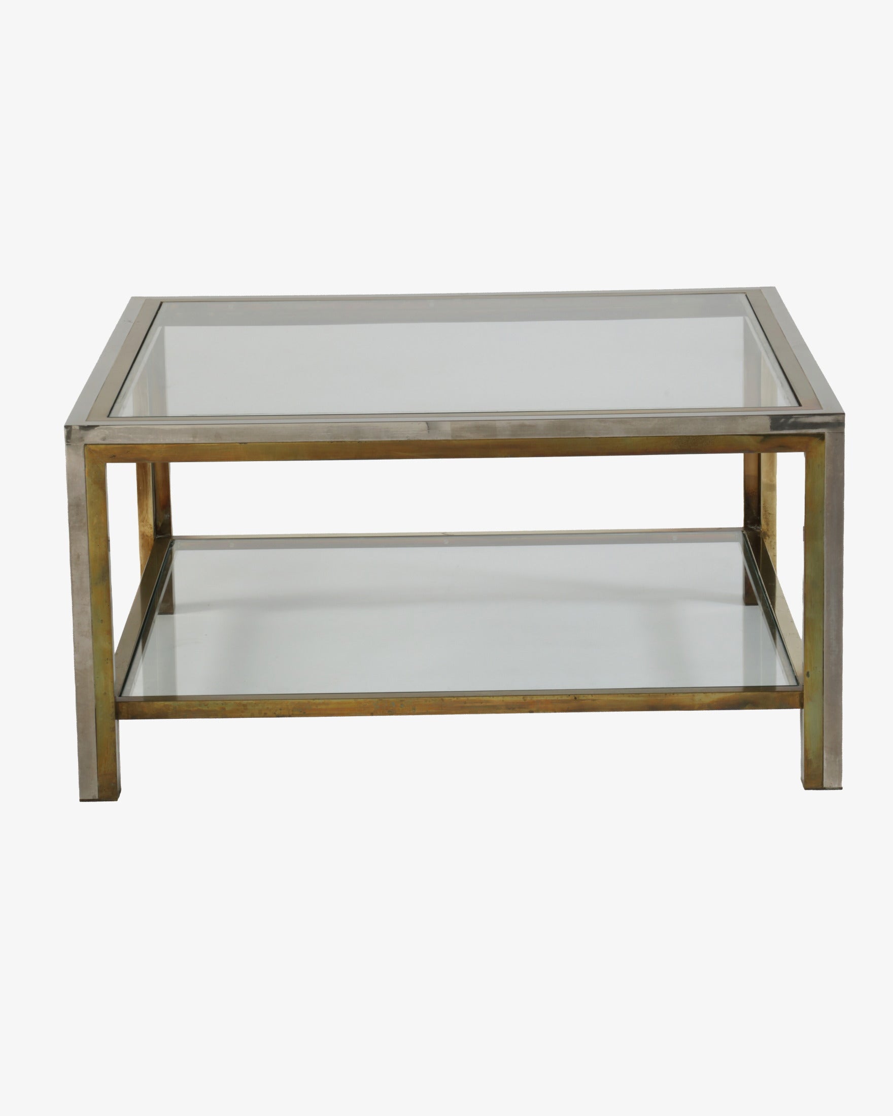 1970s square brass and steel coffee table