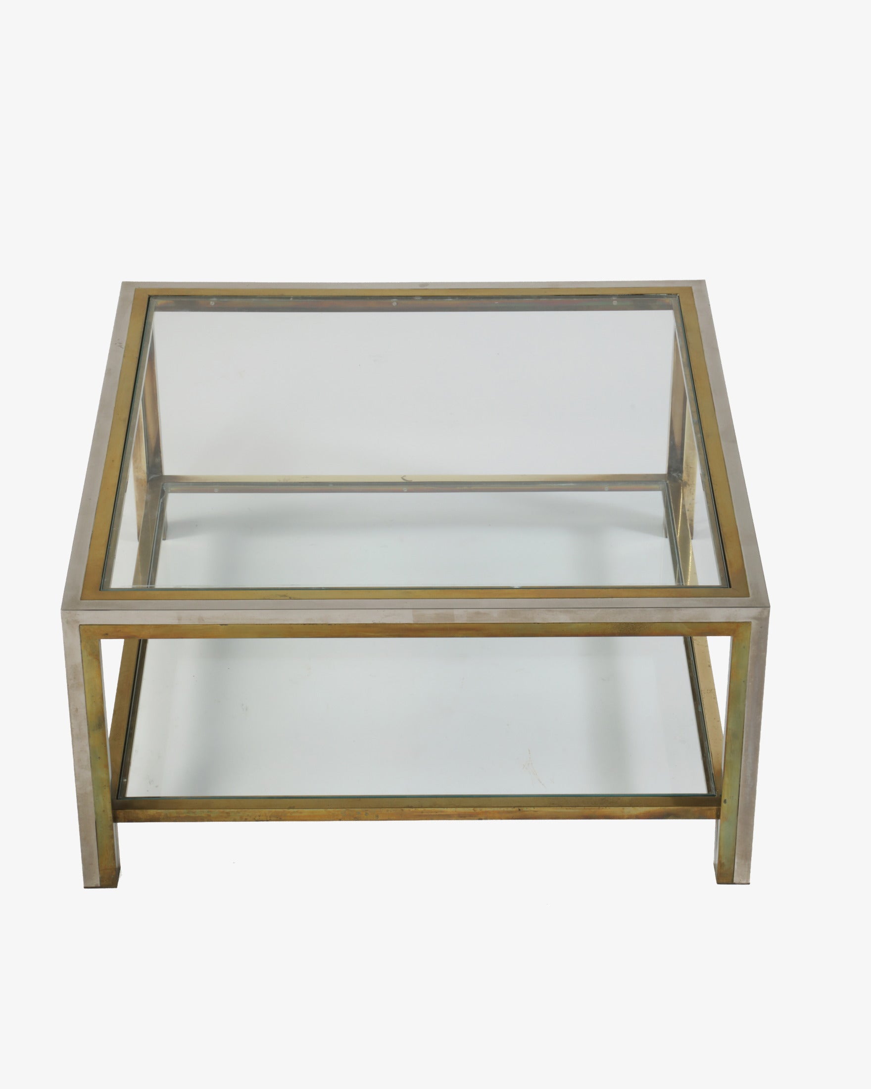 1970s square brass and steel coffee table