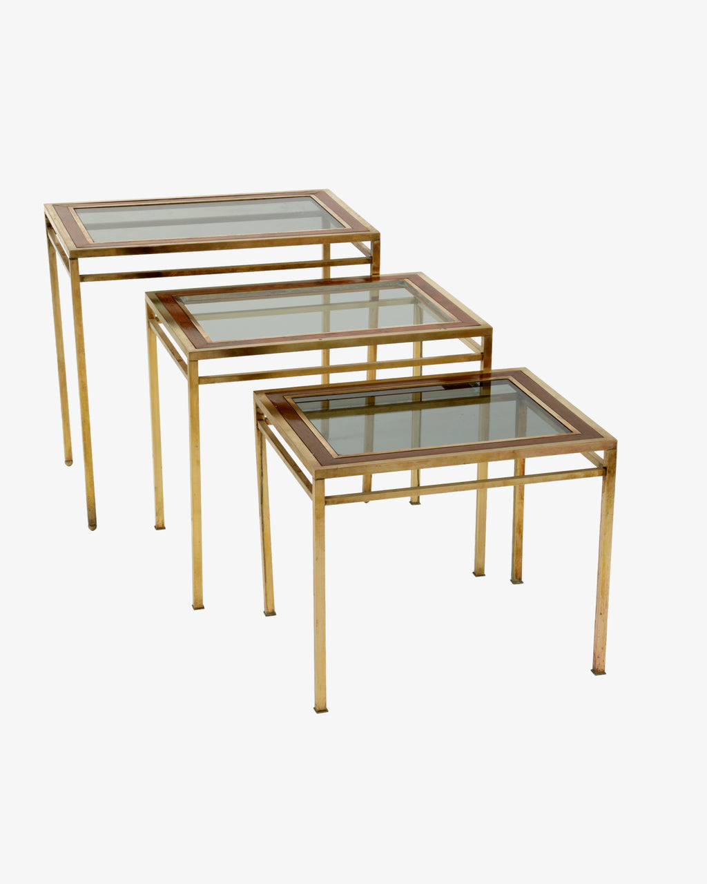 Trittico tavolini radica e ottone anni 70