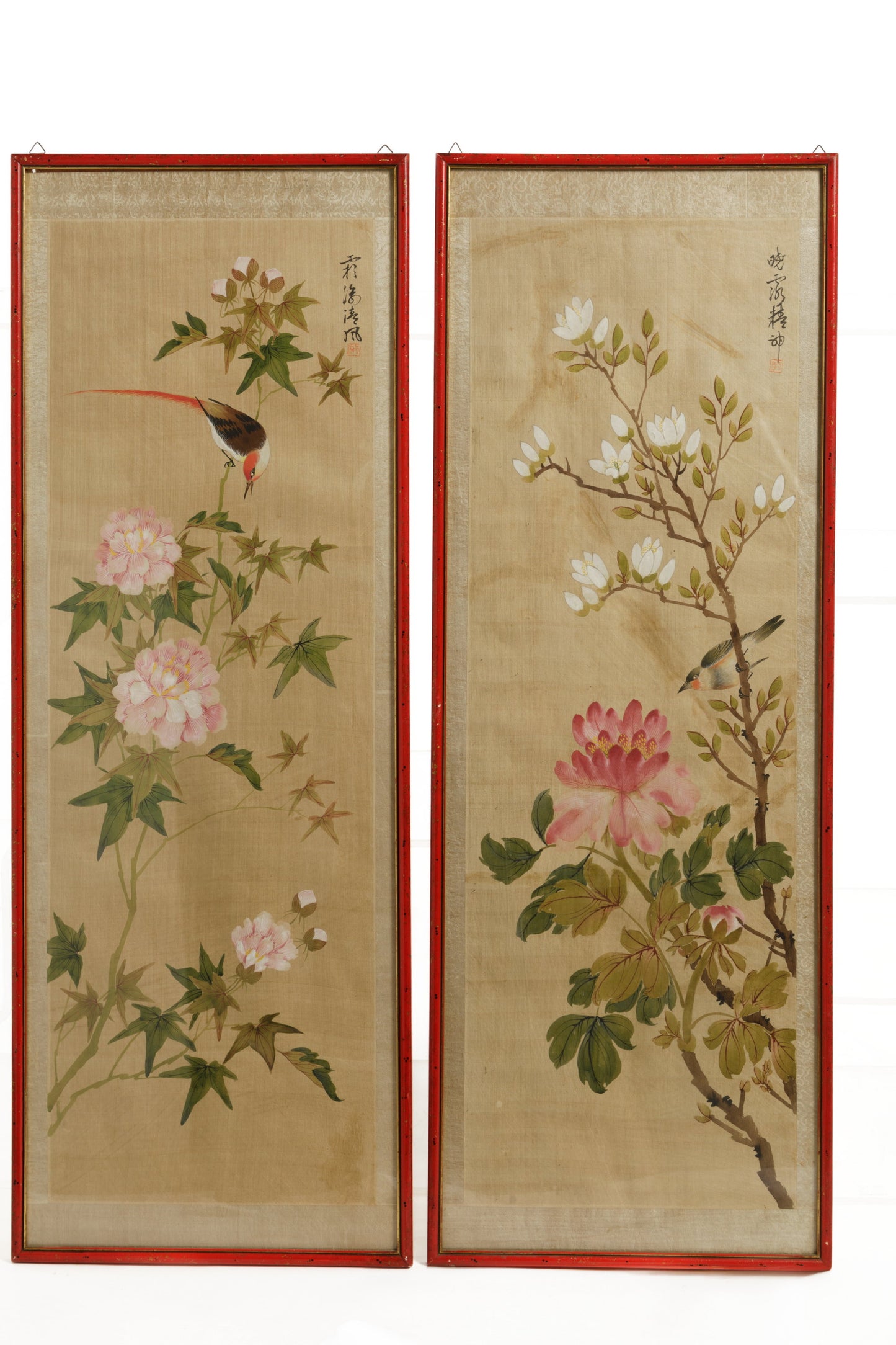 Pair of Chinese silk paintings painted early 1900s