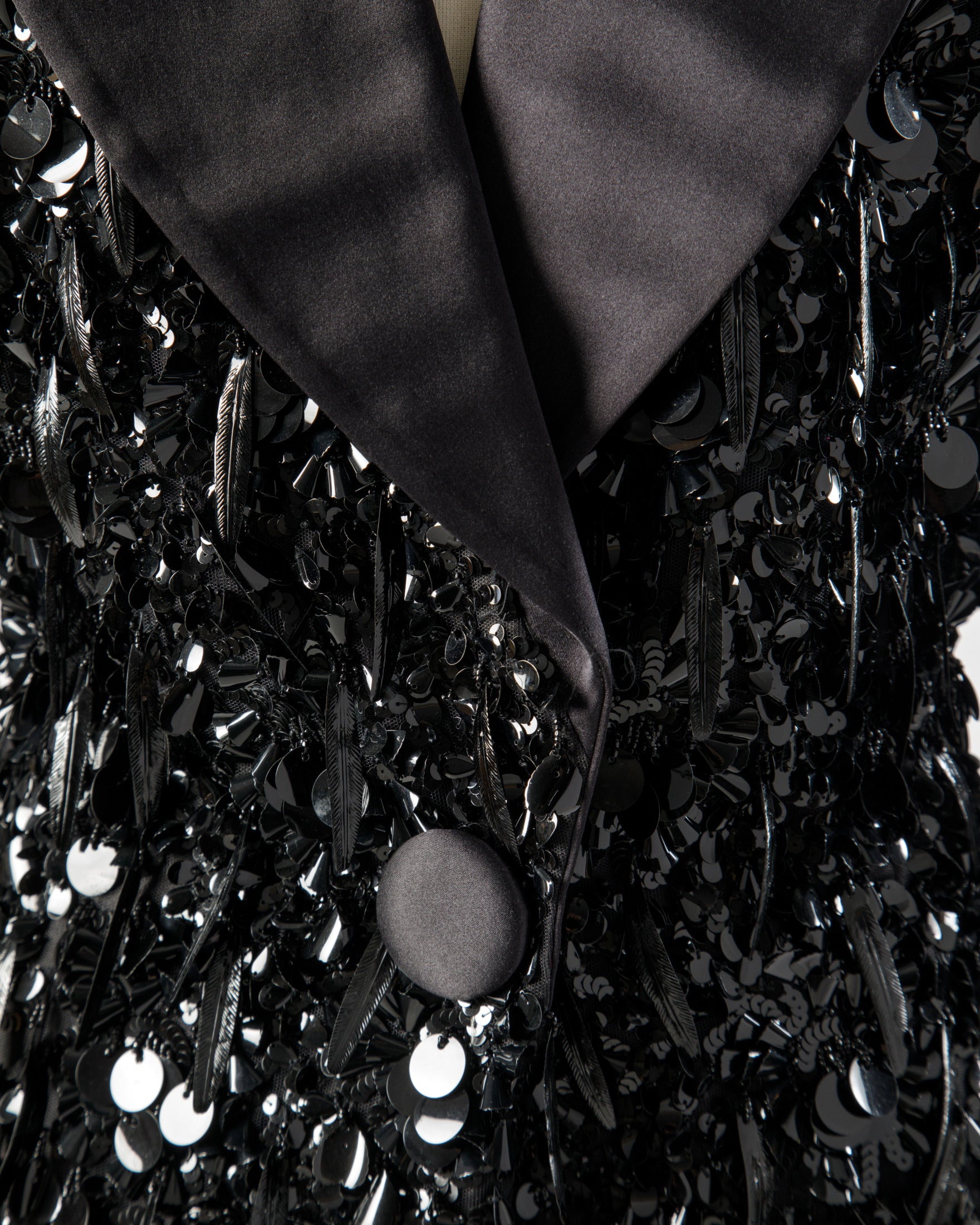 Lancetti black blazer with sequins and feathers