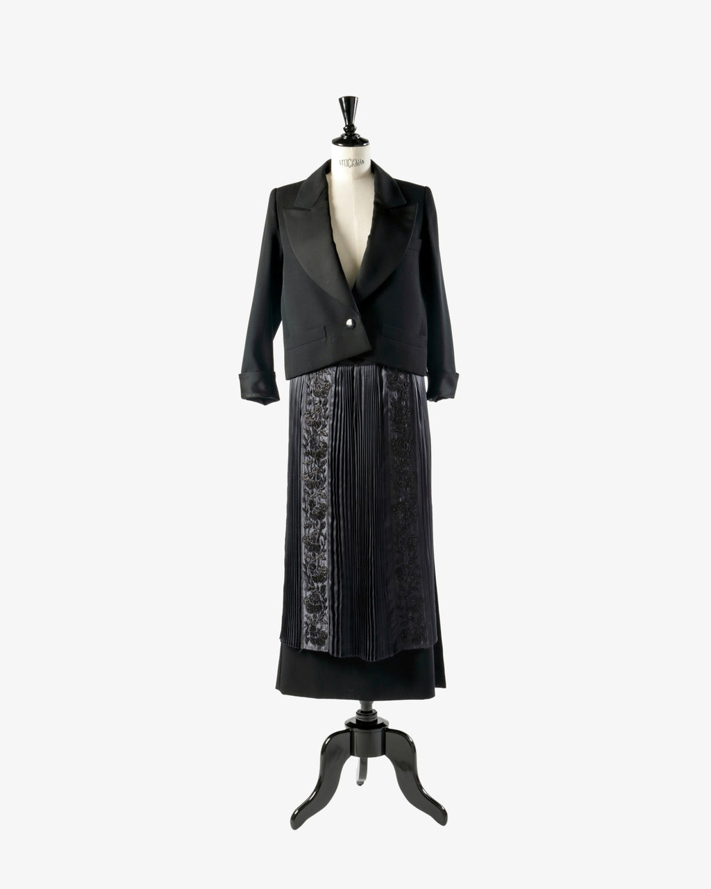 Gonna Saint Laurent pannello tablier ricamato anni 80