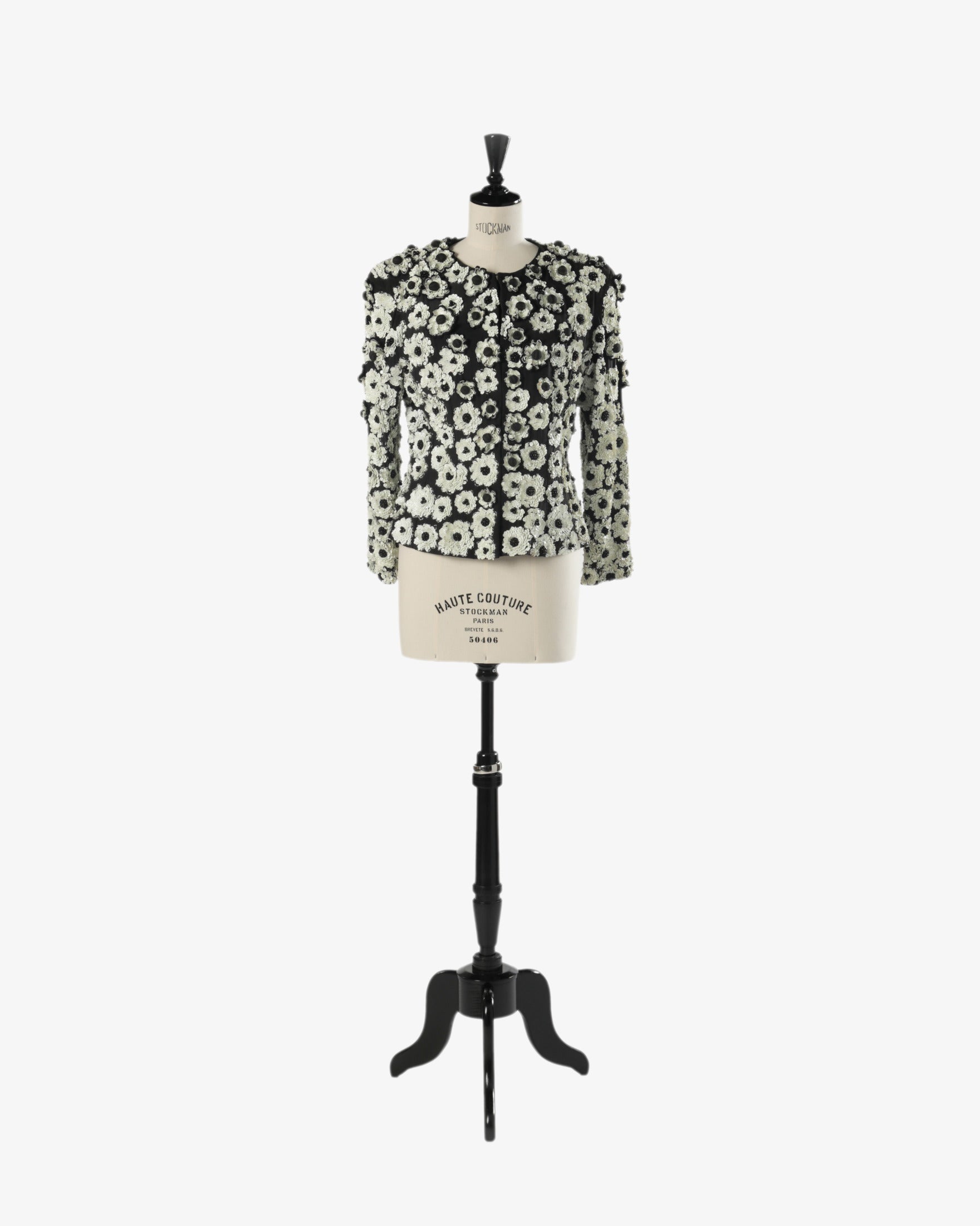 Furstenberg black and white sequined flower jacket