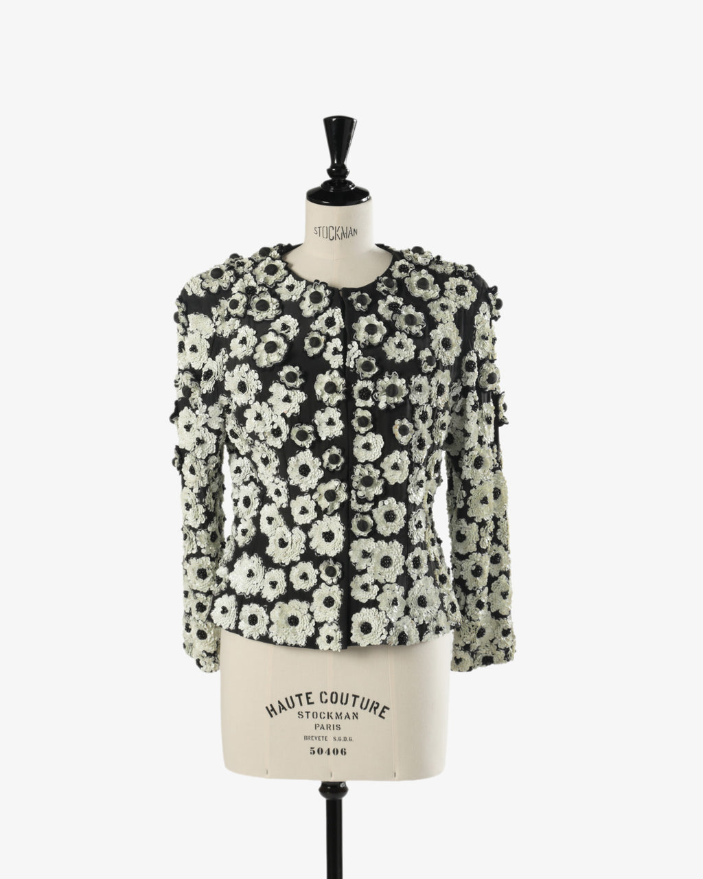 Furstenberg black and white sequined flower jacket